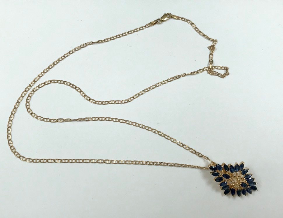 14K Yellow Gold And Blue Sapphire With Diamonds Necklace And Earring Set!!!