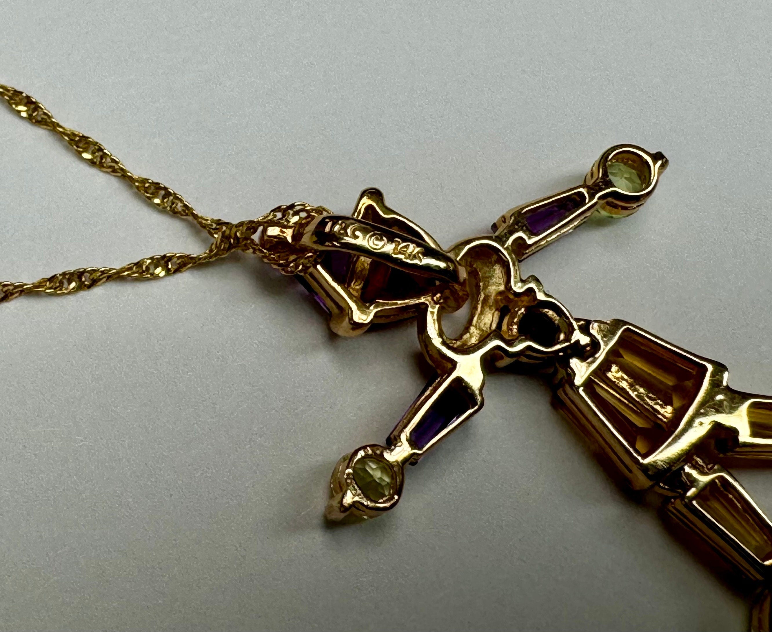 14K Yellow Gold Clown Pendant Necklace: Multi-Color Stone, 18" Italy Chain