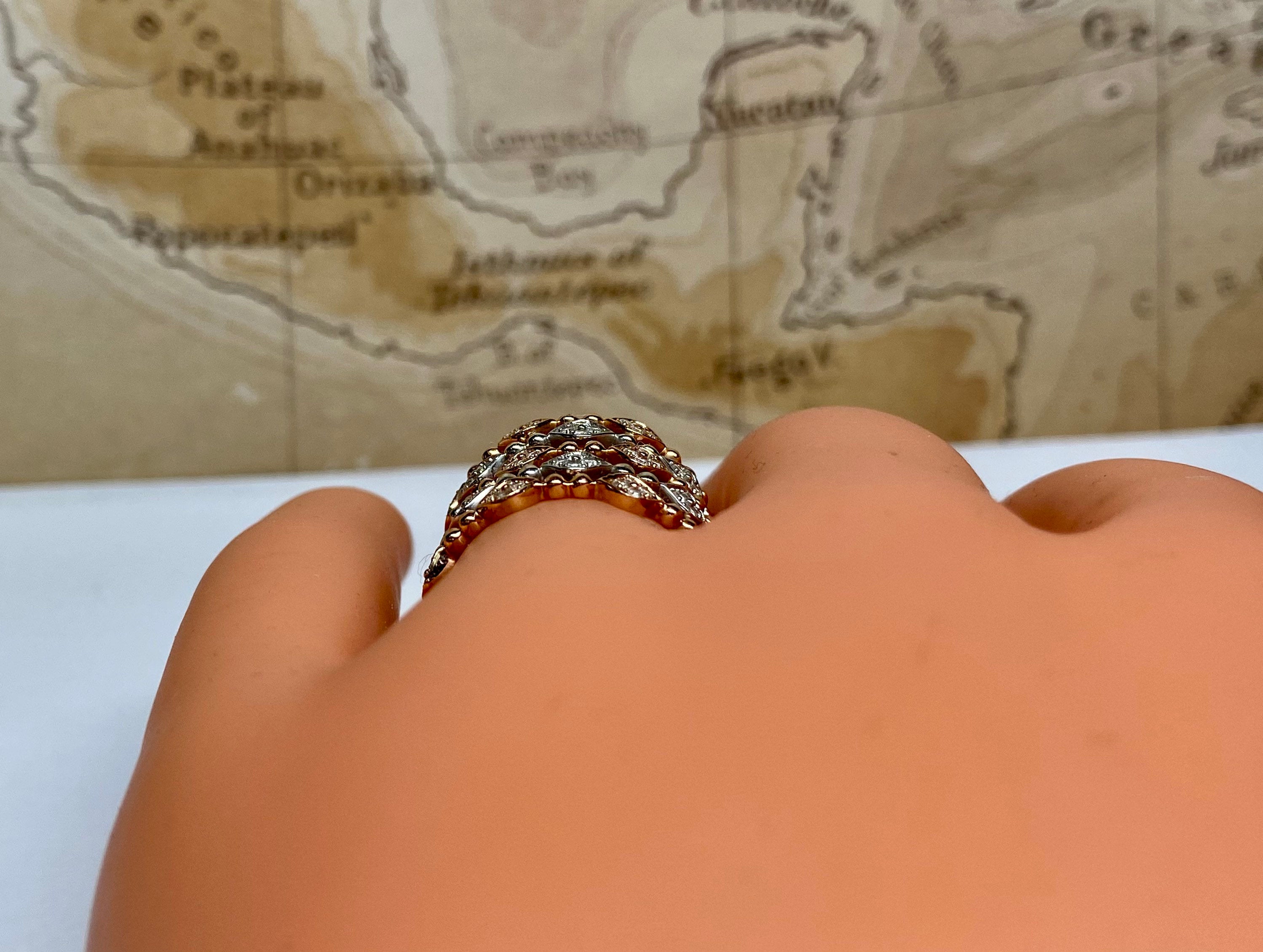 14K Bi-Color White  And Rose Gold Diamond Fashion Ring !! Size 6 1/4