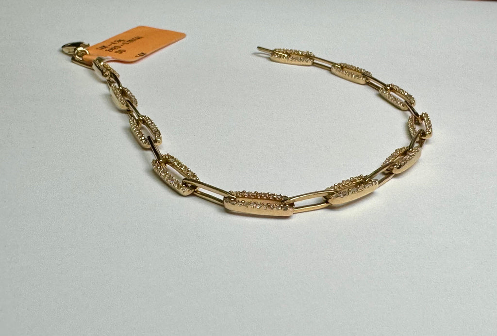 14K Yellow Gold Diamond Paper Clip Chain Bracelet