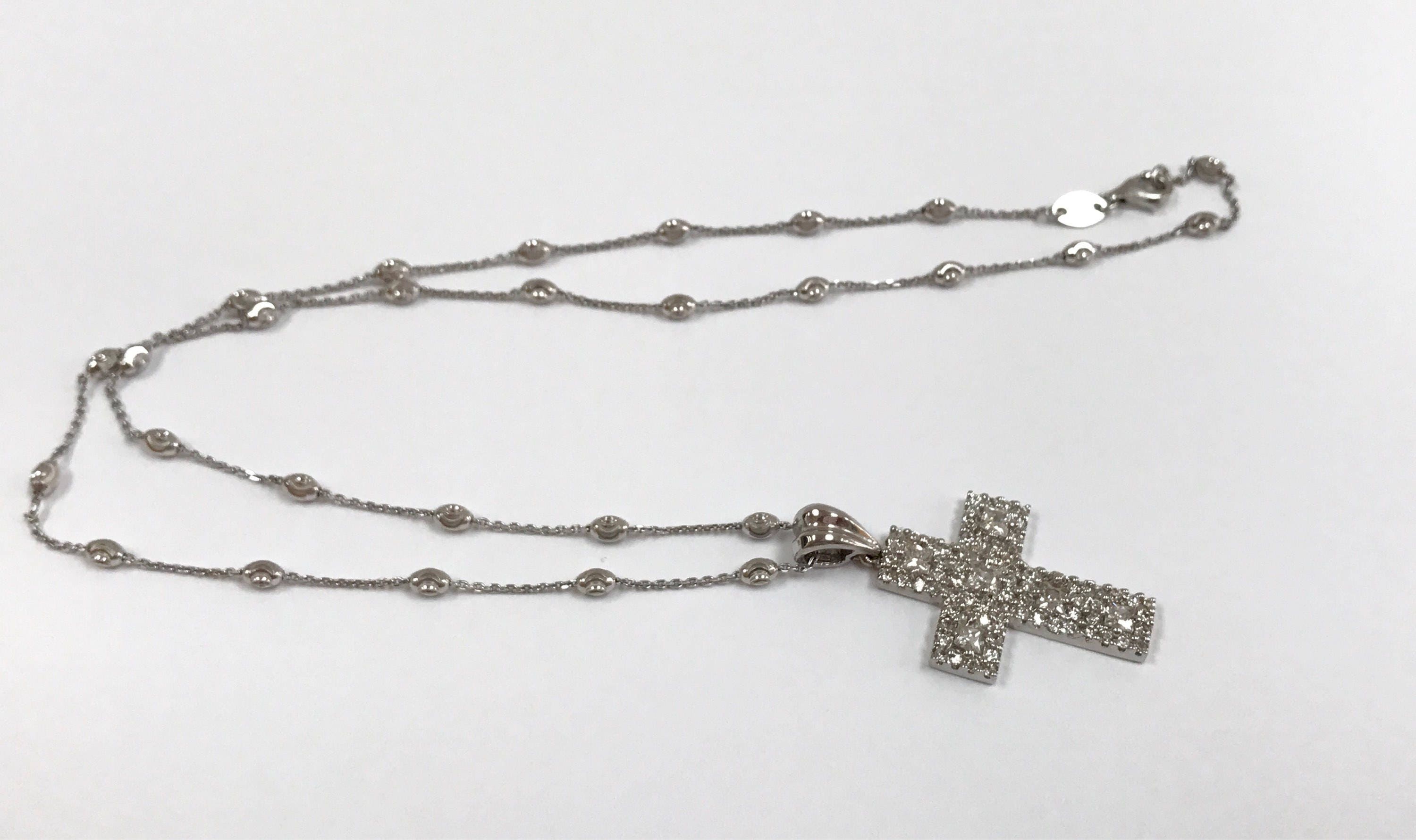 14K White Gold Cross Necklace with Cubic Zirconia