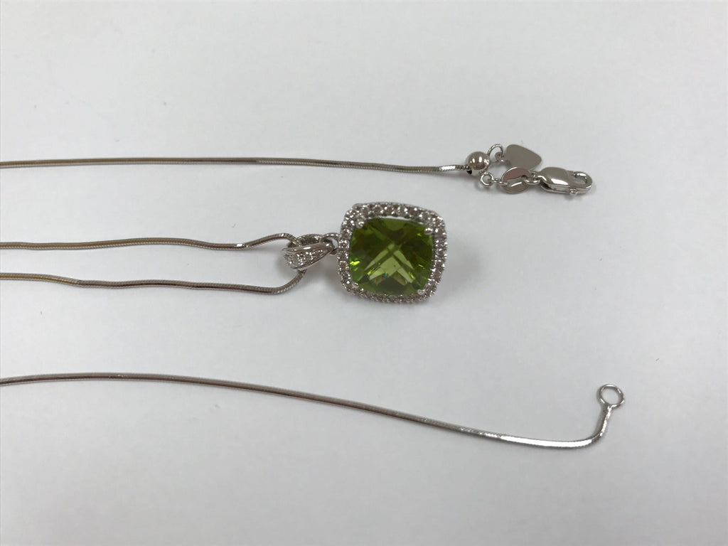 14K White Gold Peridot Ring and Necklace Set: Diamond Accents