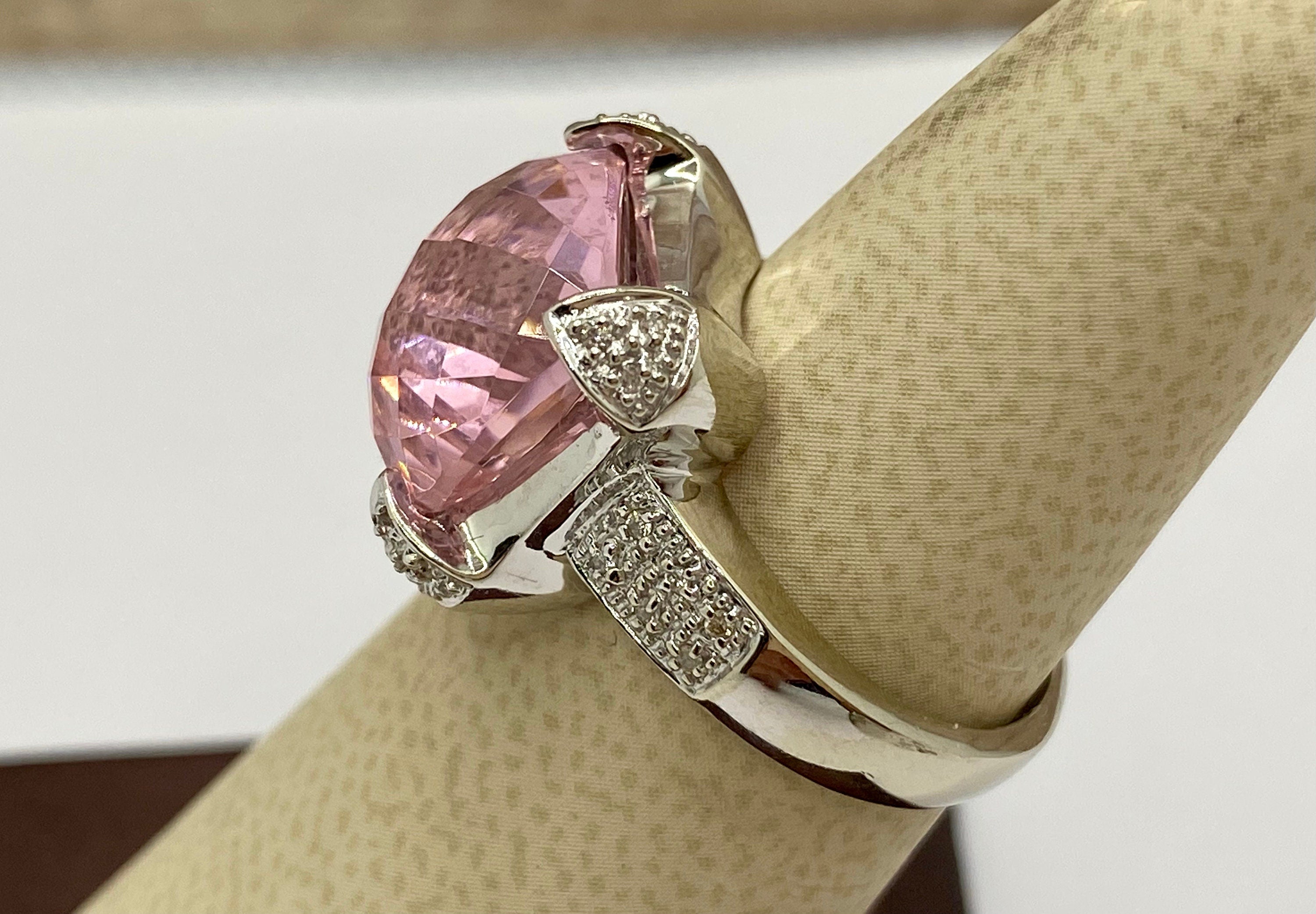 14k White Gold Pink Tourmaline Ring with Diamond Accents