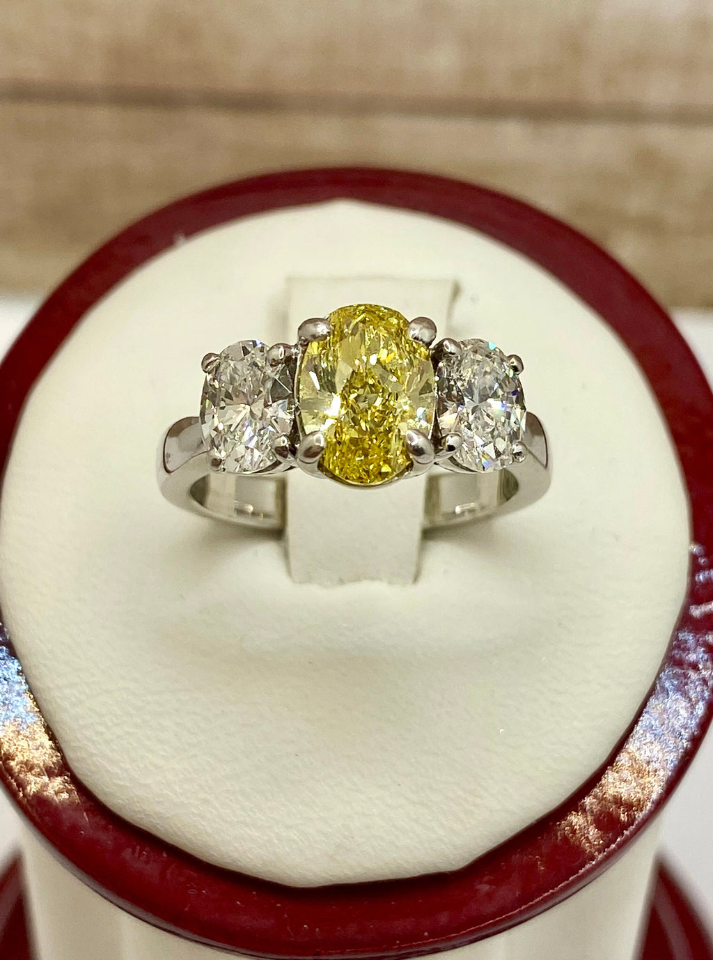 18K White Gold Fancy Yellow Diamond Ring, VS1 Clarity, Size 5 1/4
