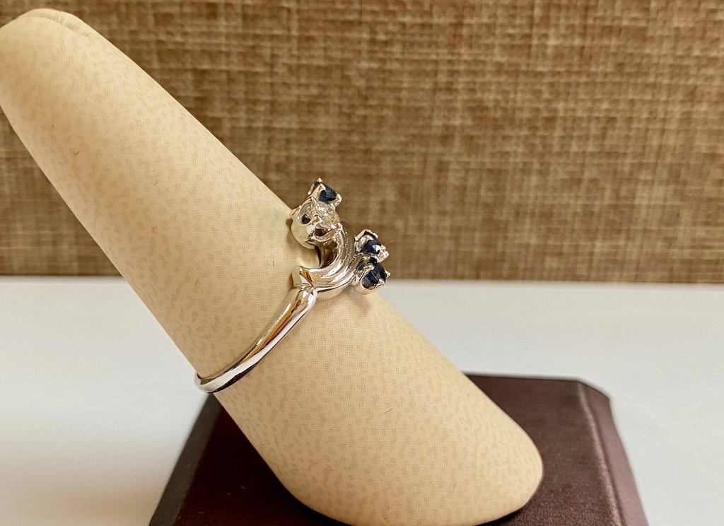 14k Solid White Gold Diamond And Blue Sapphire Statement Ring!!!!!