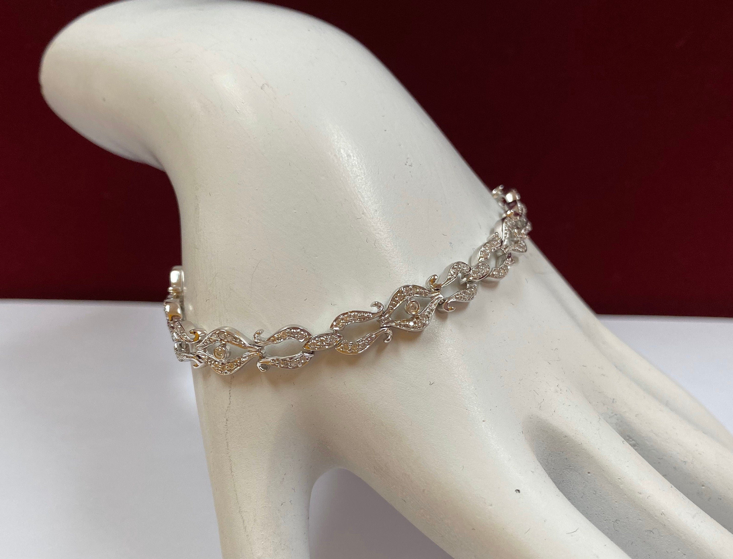 14K White Solid Gold Diamond Women's Bracelet !!!!!