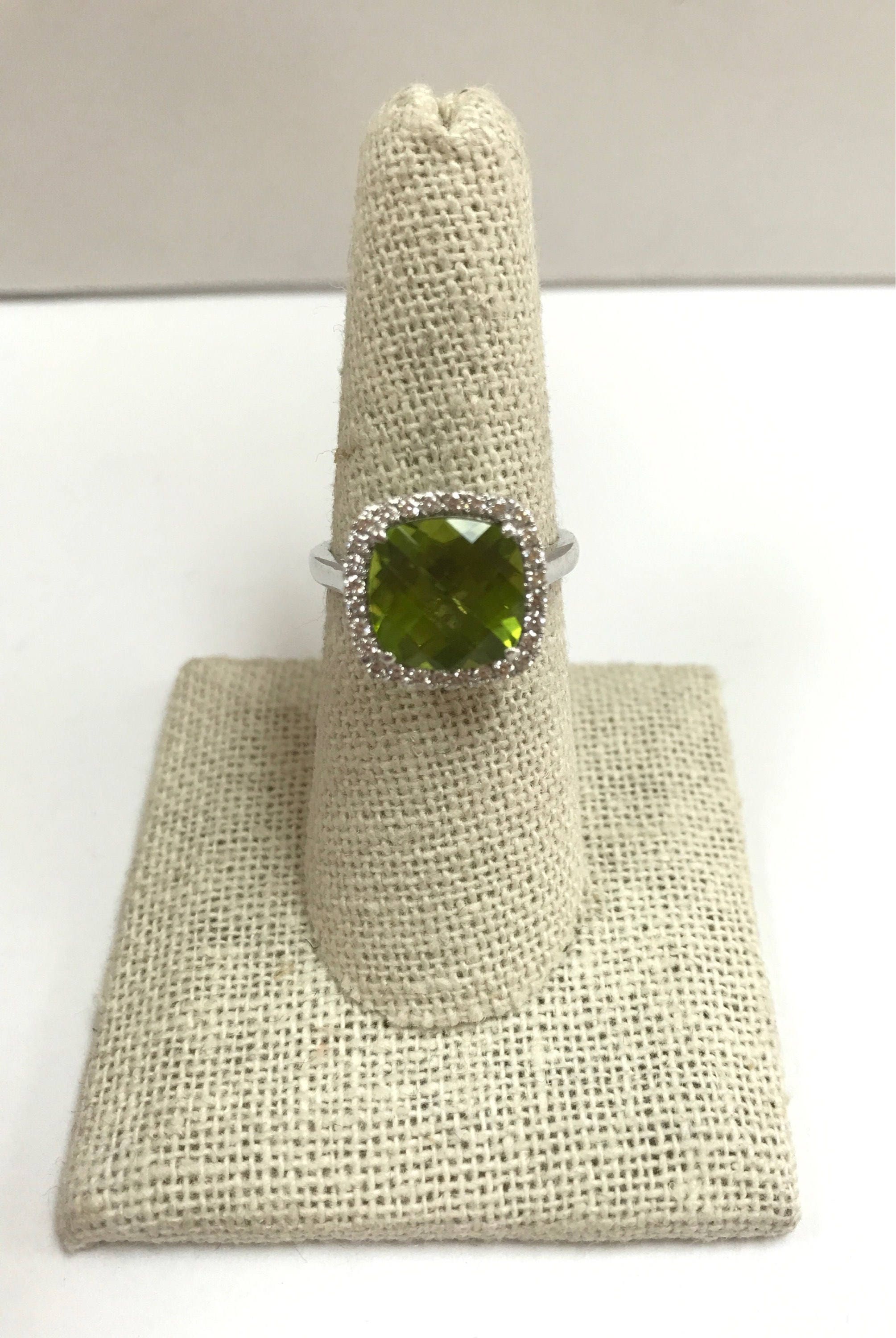 14K White Gold Peridot Ring and Necklace Set: Diamond Accents