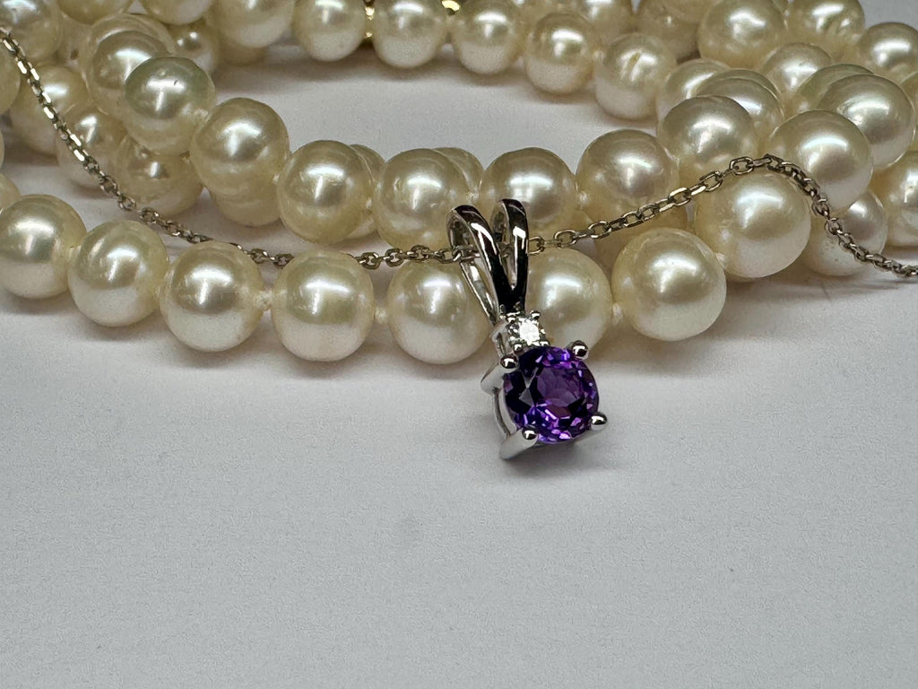 14K White Gold Amethyst Diamond Pendant Necklace