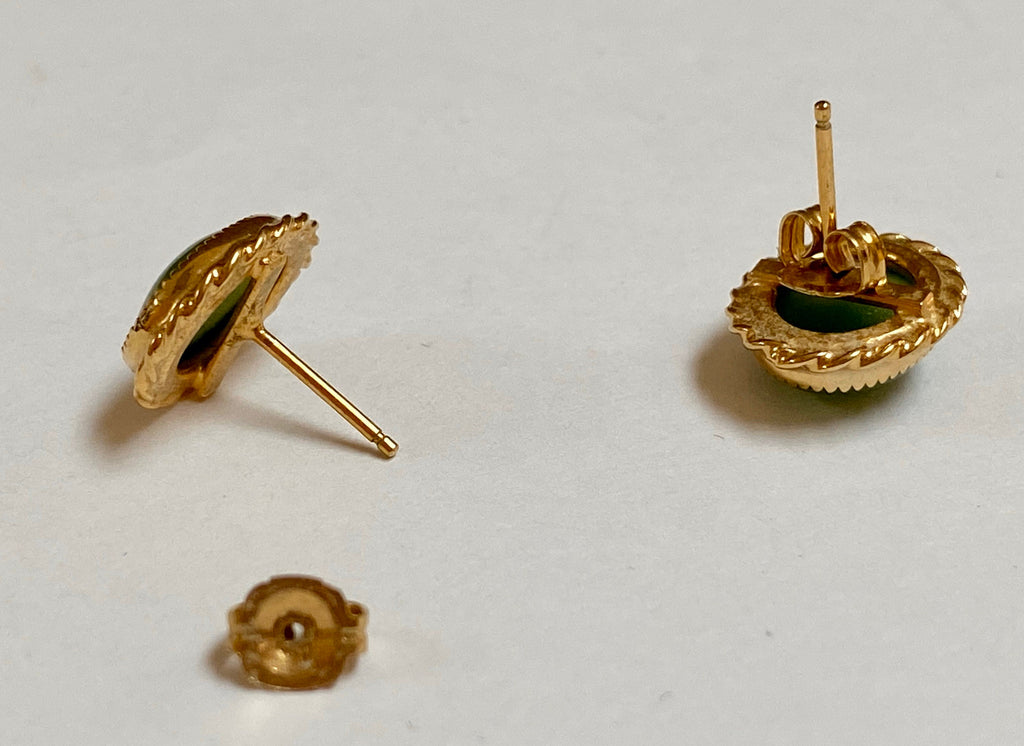 12K Yellow  Gold Filled And Green Jade Cabochon Stud Earring Set!!!!