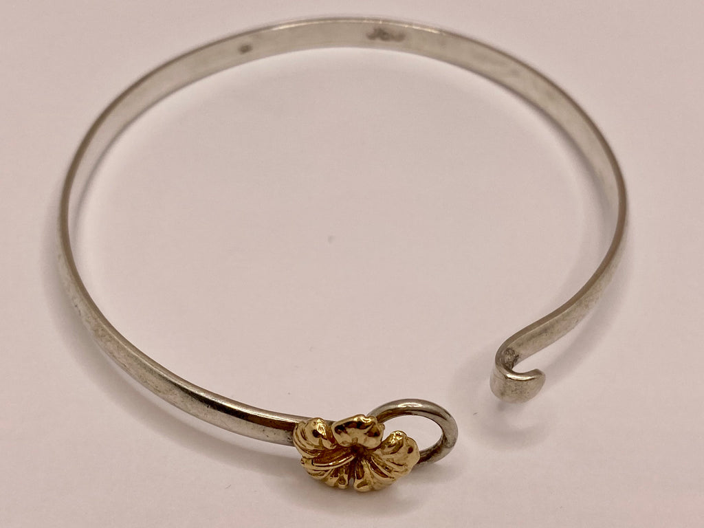 14K Yellow Gold Flower And 925 Sterling Silver CBC Caribbean Bracelet Co. Bangle Bracelet