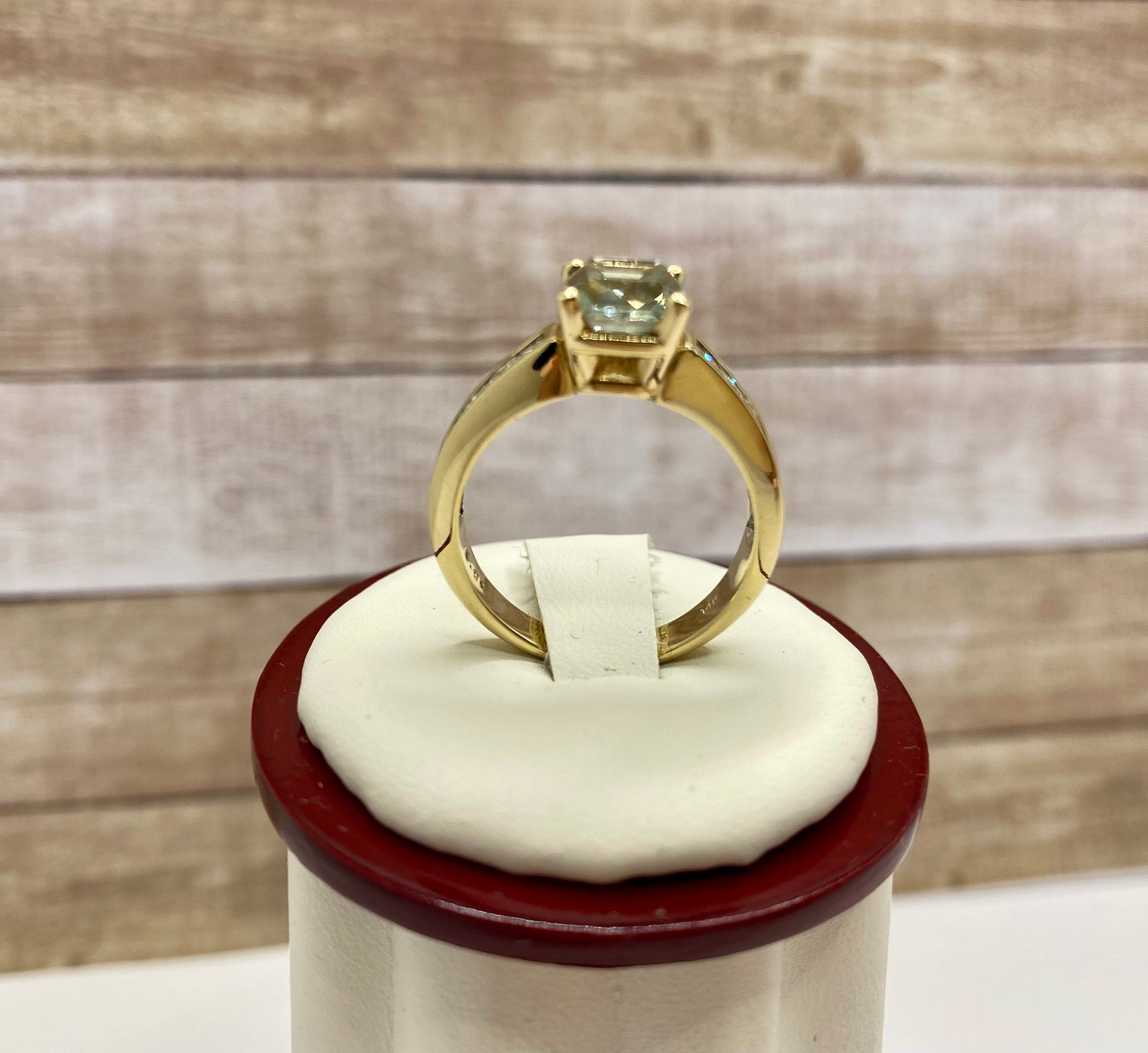 14K Yellow Gold Aquamarine Diamond Statement Ring, Size 8