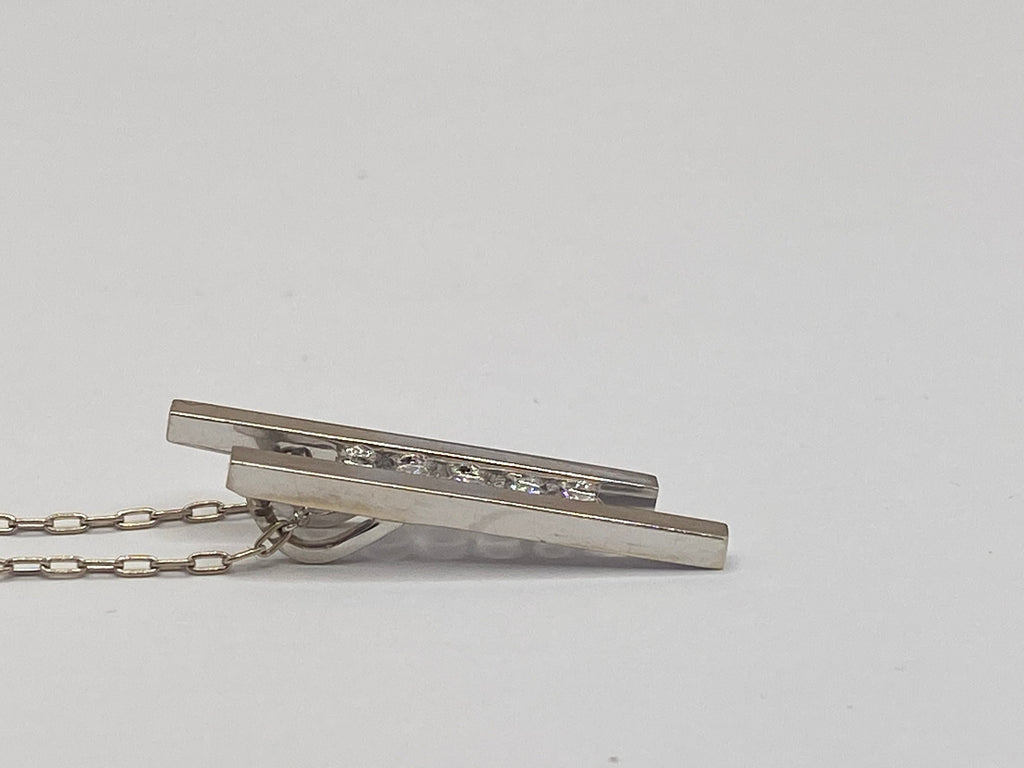 14K White Gold Diamond Vertical Bar Pendant Necklace