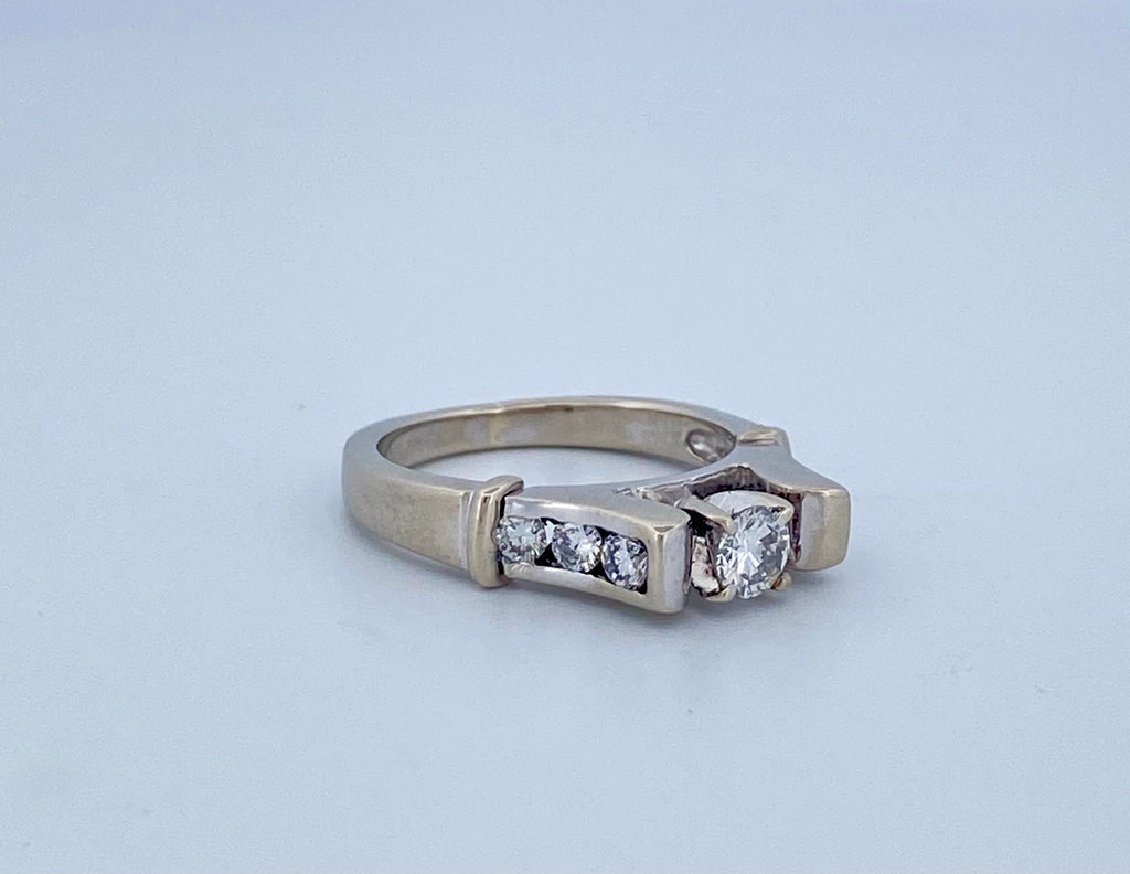 18K White Gold Diamond Ring - Halo Setting, Size 5 3/4
