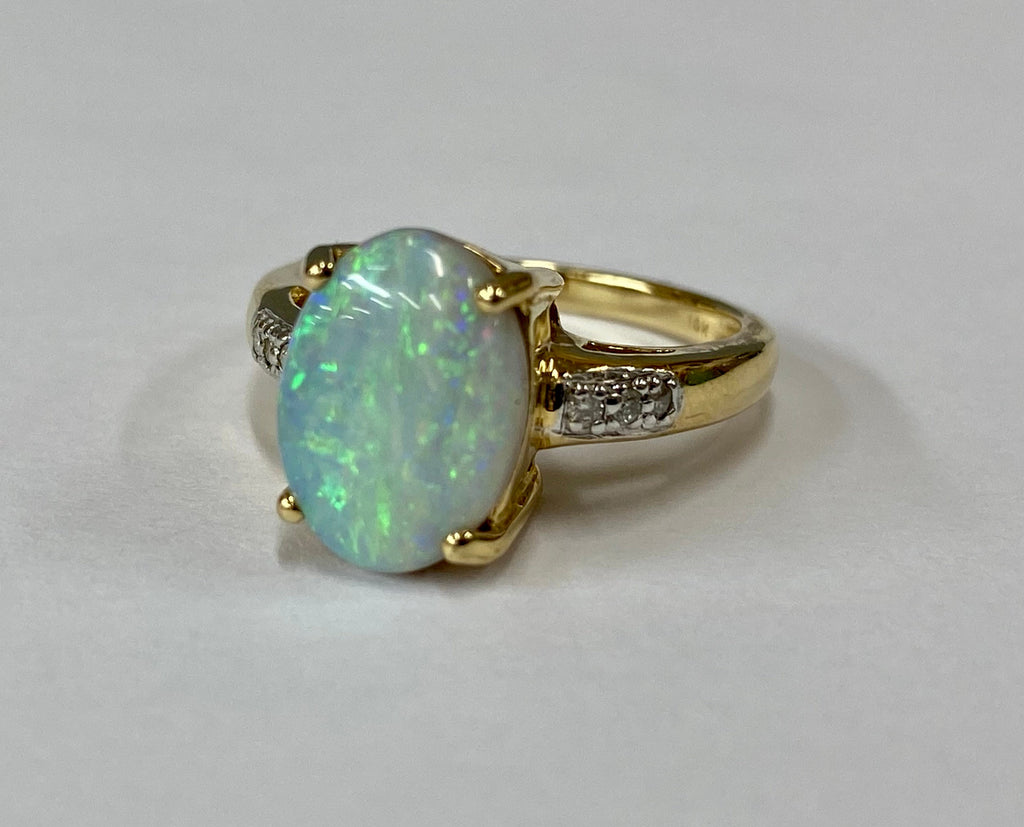 14K Yellow Gold Andamooka Opal Diamond Ring