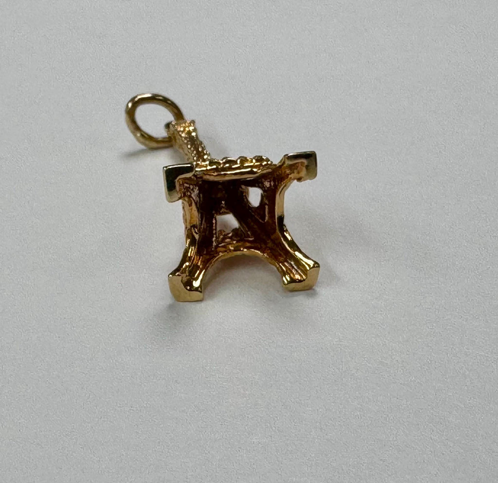 14K Yellow Gold 3D Eiffel Tower Charm Pendant