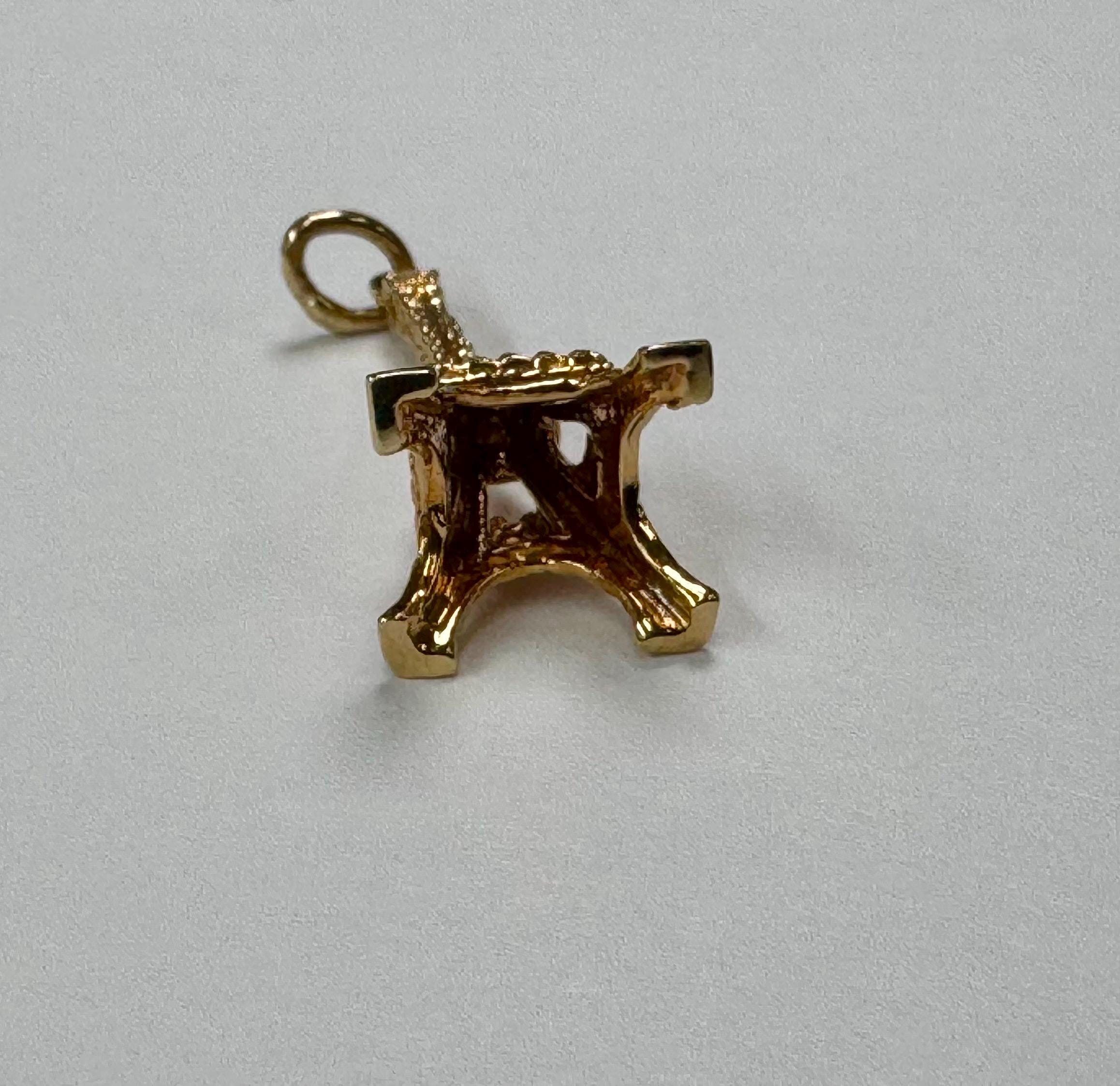 14K Yellow Gold 3D Eiffel Tower Charm Pendant
