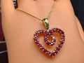 14K Yellow Gold Ruby Heart Pendant Necklace - Adjustable Length