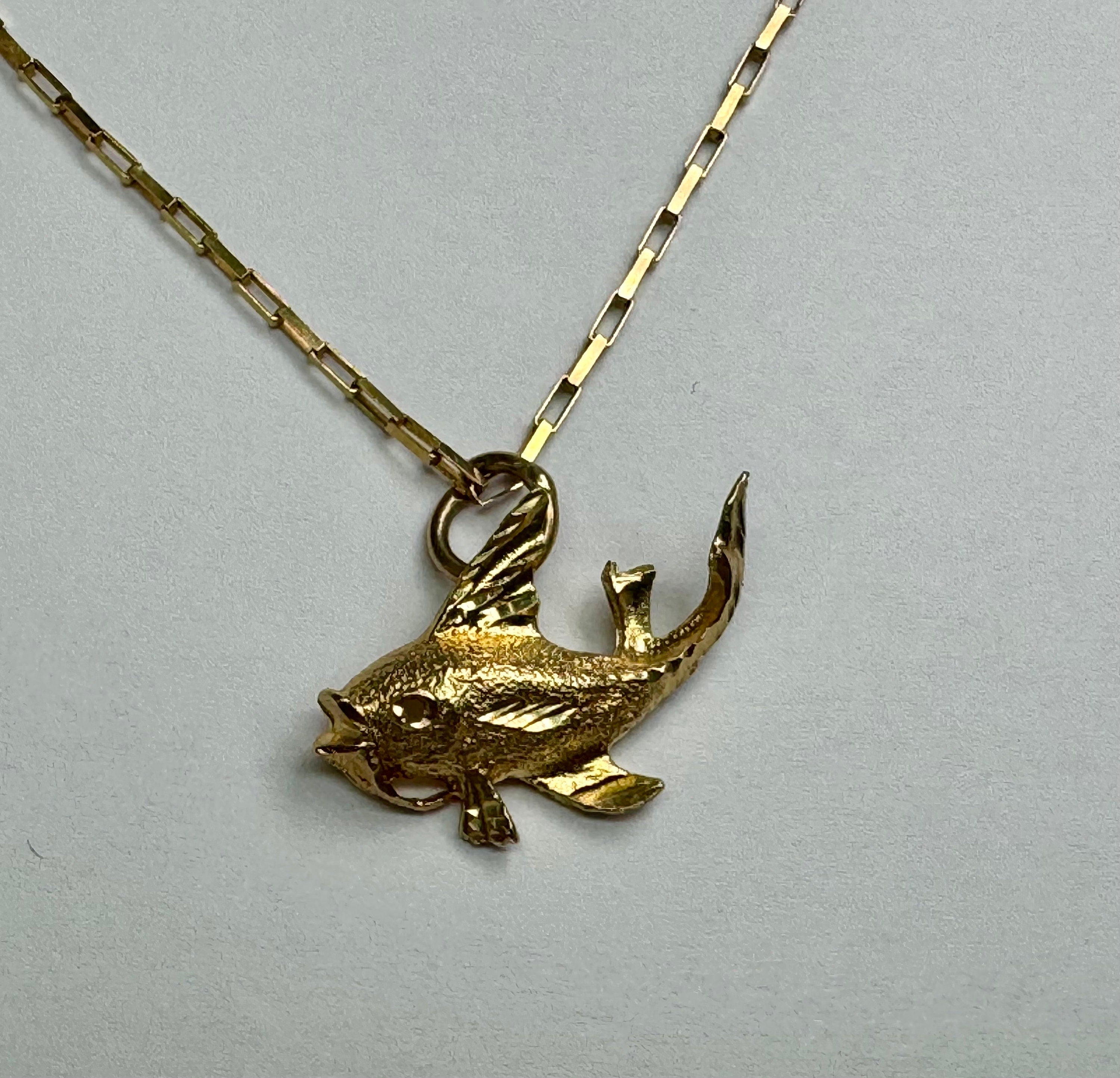 14K Yellow Gold 3D Fish Pendant Charm
