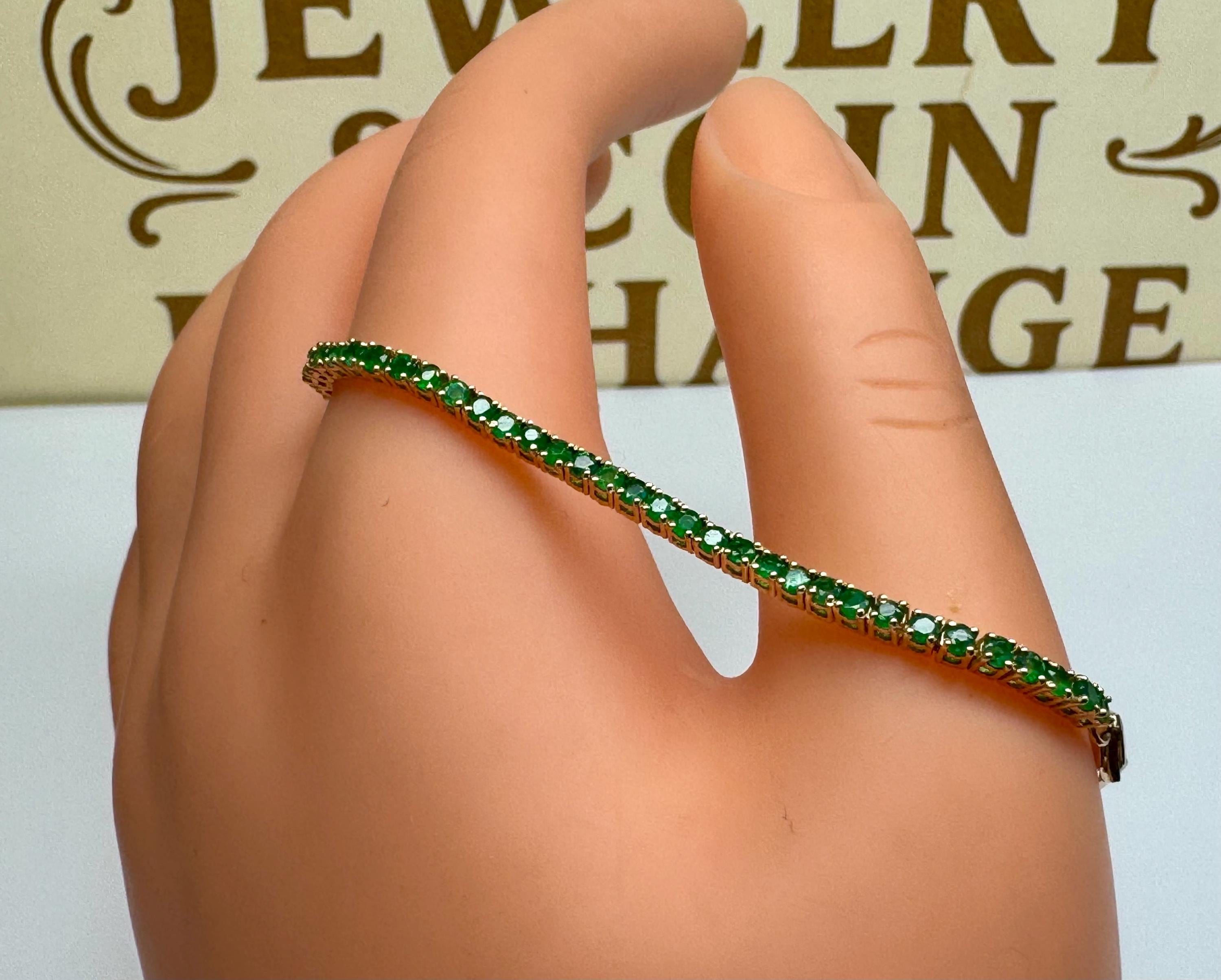14K Yellow Gold Half Emerald And Half Paperclip Chain 7' Long  Tennis Bracelet!!