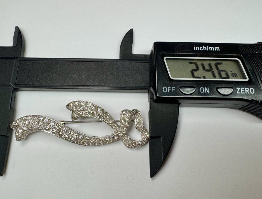 18K White Gold Diamond Brooch: Heart-Ribbon Design ALOPA Luxury Pin