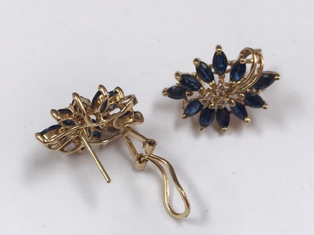 14K Yellow Gold And Blue Sapphire With Diamonds Necklace And Earring Set!!!
