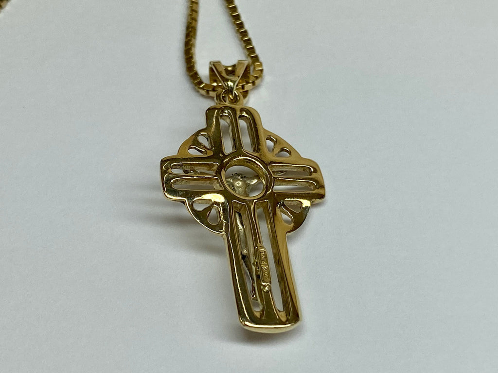 14K Two Tone Gold Cross Pendant Necklace - Italy