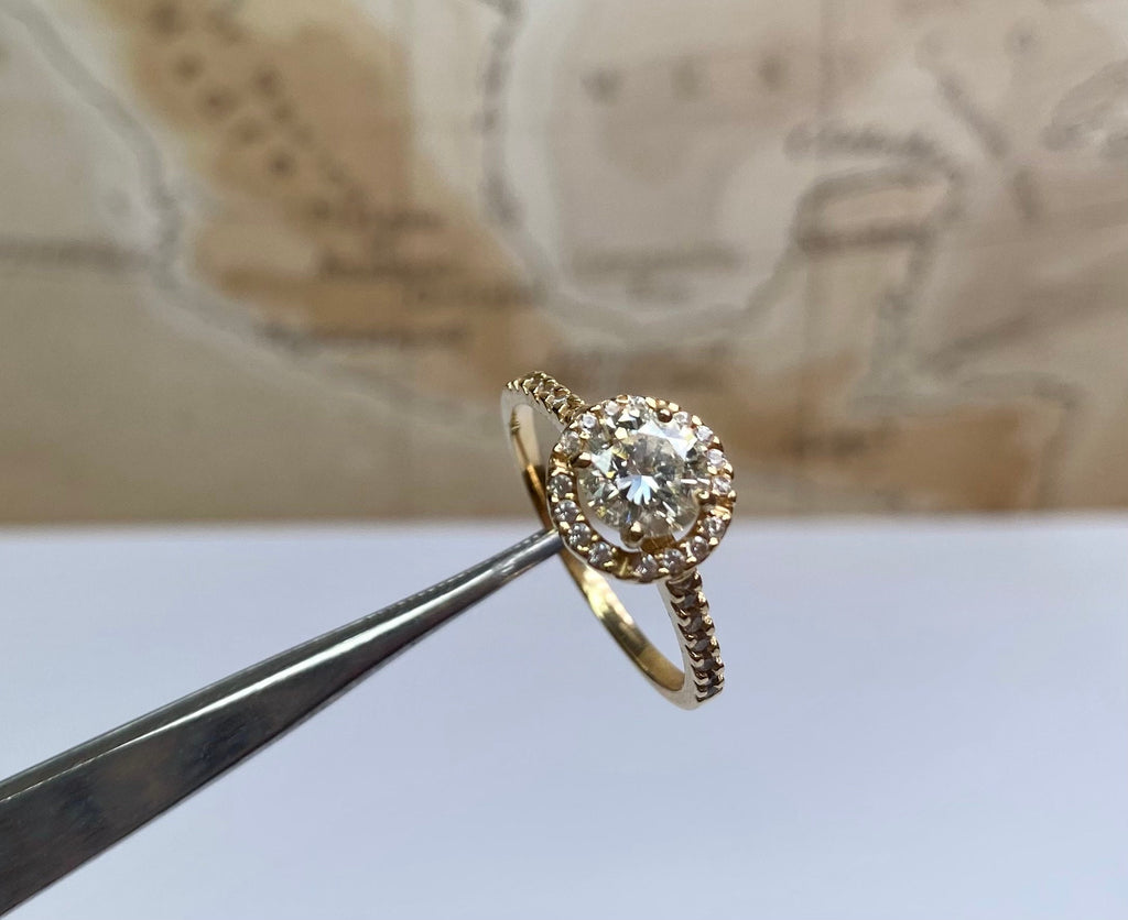 14K Yellow Gold Diamond Halo Engagement Ring - 1 CT, Size 7