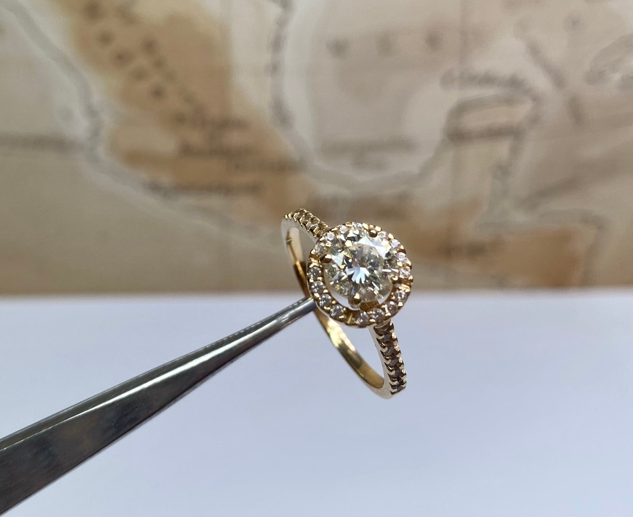 14K Yellow Gold Diamond Halo Engagement Ring - 1 CT, Size 7