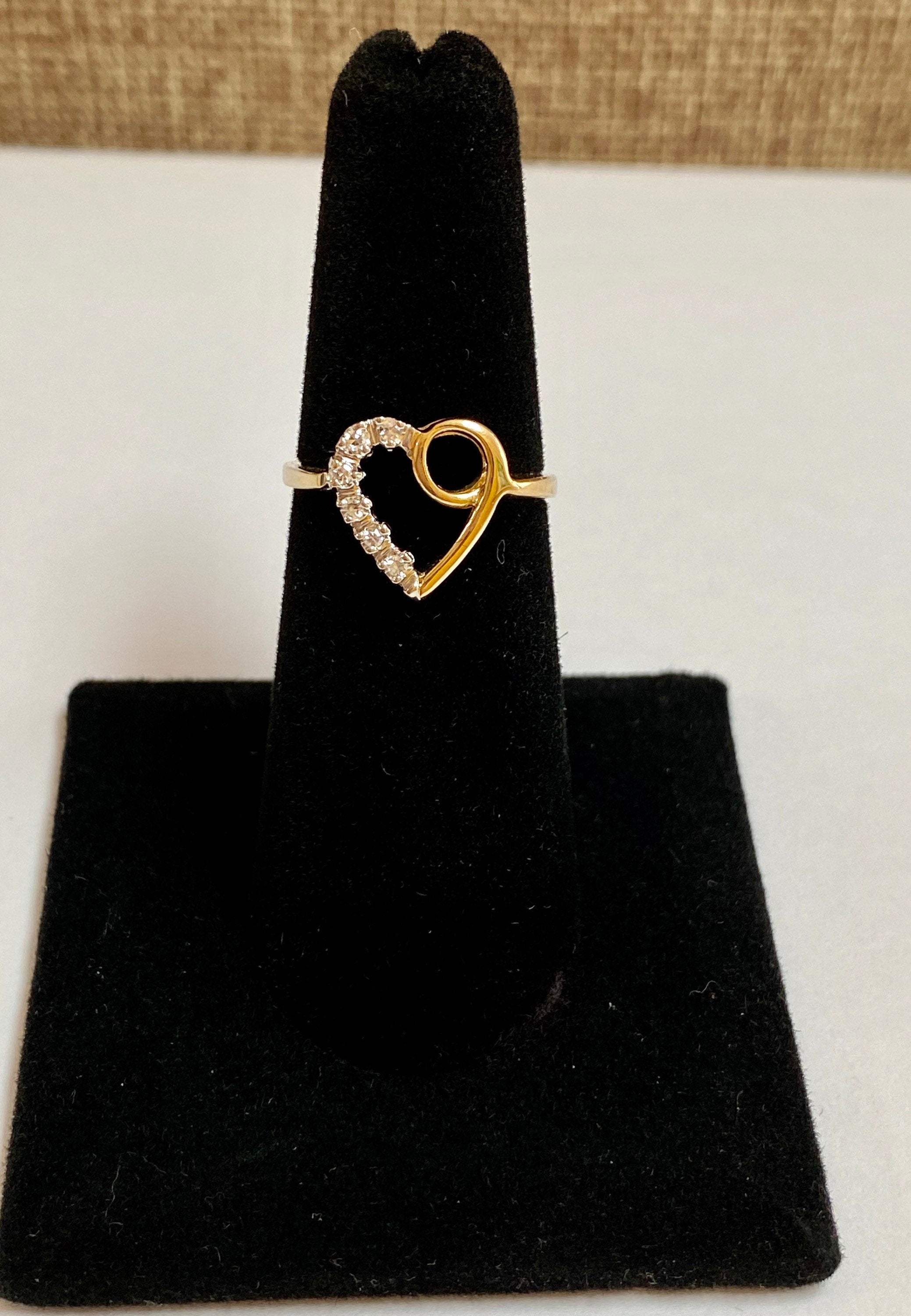 14K Yellow Solid Gold Heart Diamond Ring!!!!! Size 5 1/2