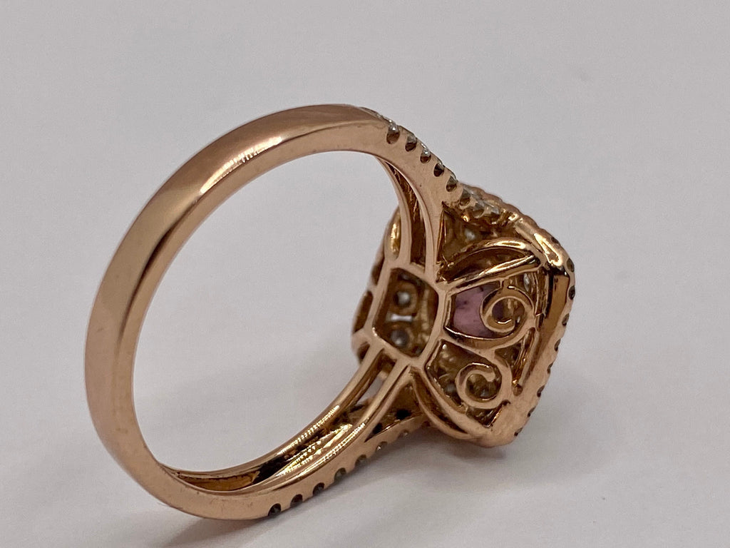 14K Rose Gold Diamond Ring: Smoky Quartz Halo, Size 6.5