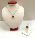 14K White Gold Peridot Ring and Necklace Set: Diamond Accents