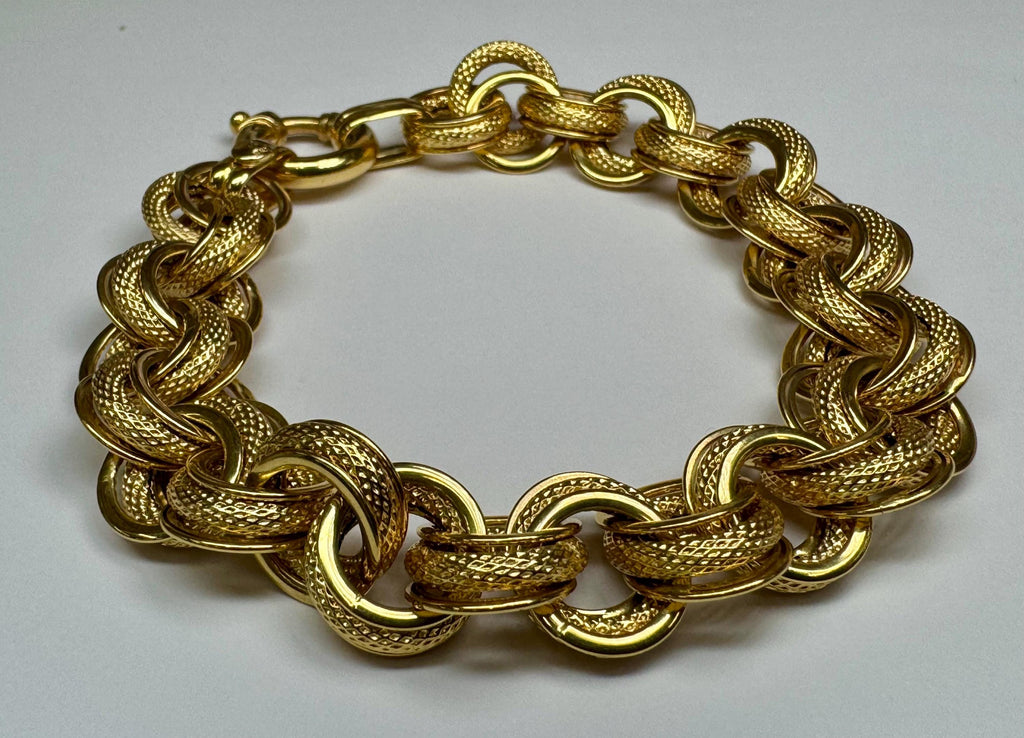 14K Yellow Gold Hollow Link Bracelet - Italy, 8 3/4"