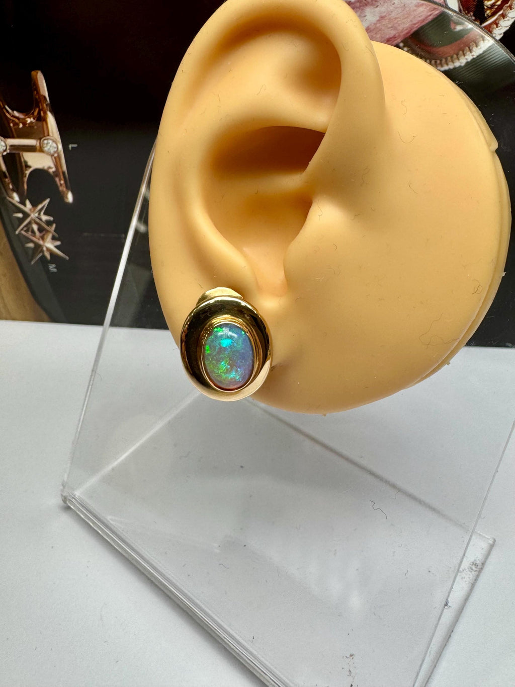14K Yellow Gold Fire Opal Clip On Earrings