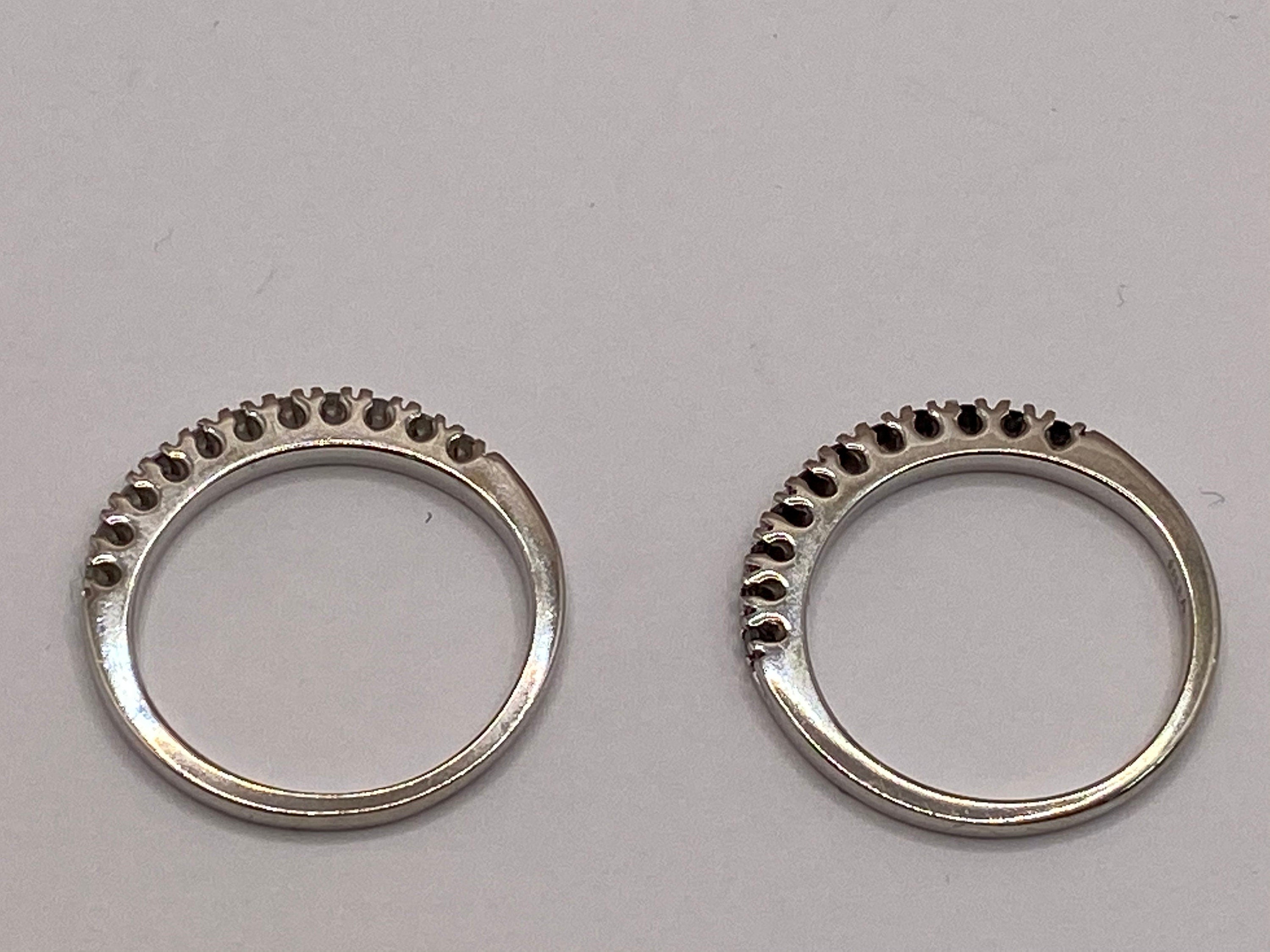 14K Solid White Gold Stackable  Band/Ring With Black White Diamonds !!! Size 5 3/4