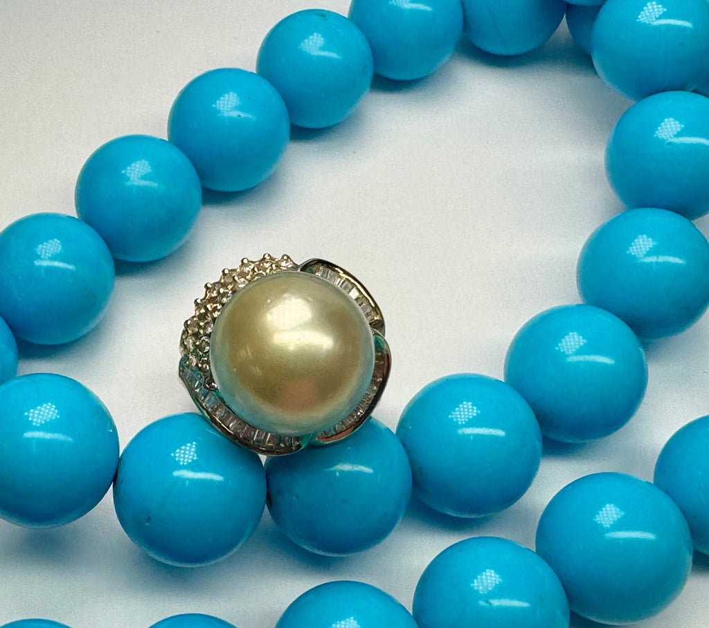 14K Yellow Gold Pearl Diamond Ring: Women's Cocktail Statement Ring