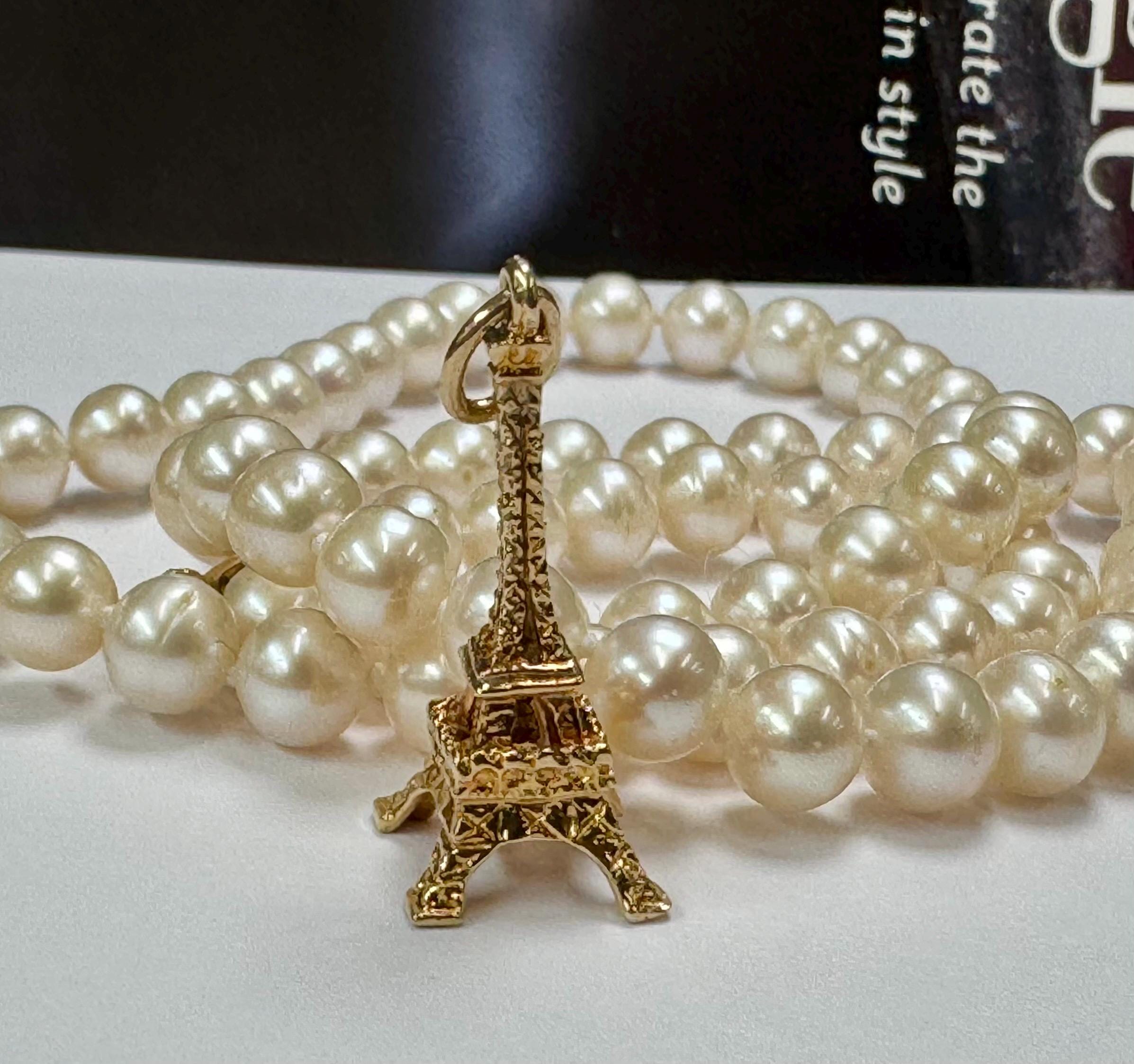 14K Yellow Gold 3D Eiffel Tower Charm Pendant