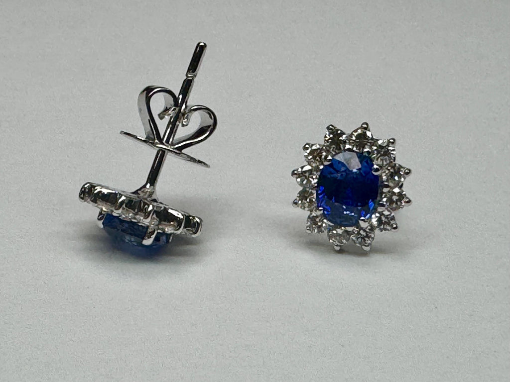 18K White Gold Sapphire & Diamond Stud Earrings: Royal Blue Elegance