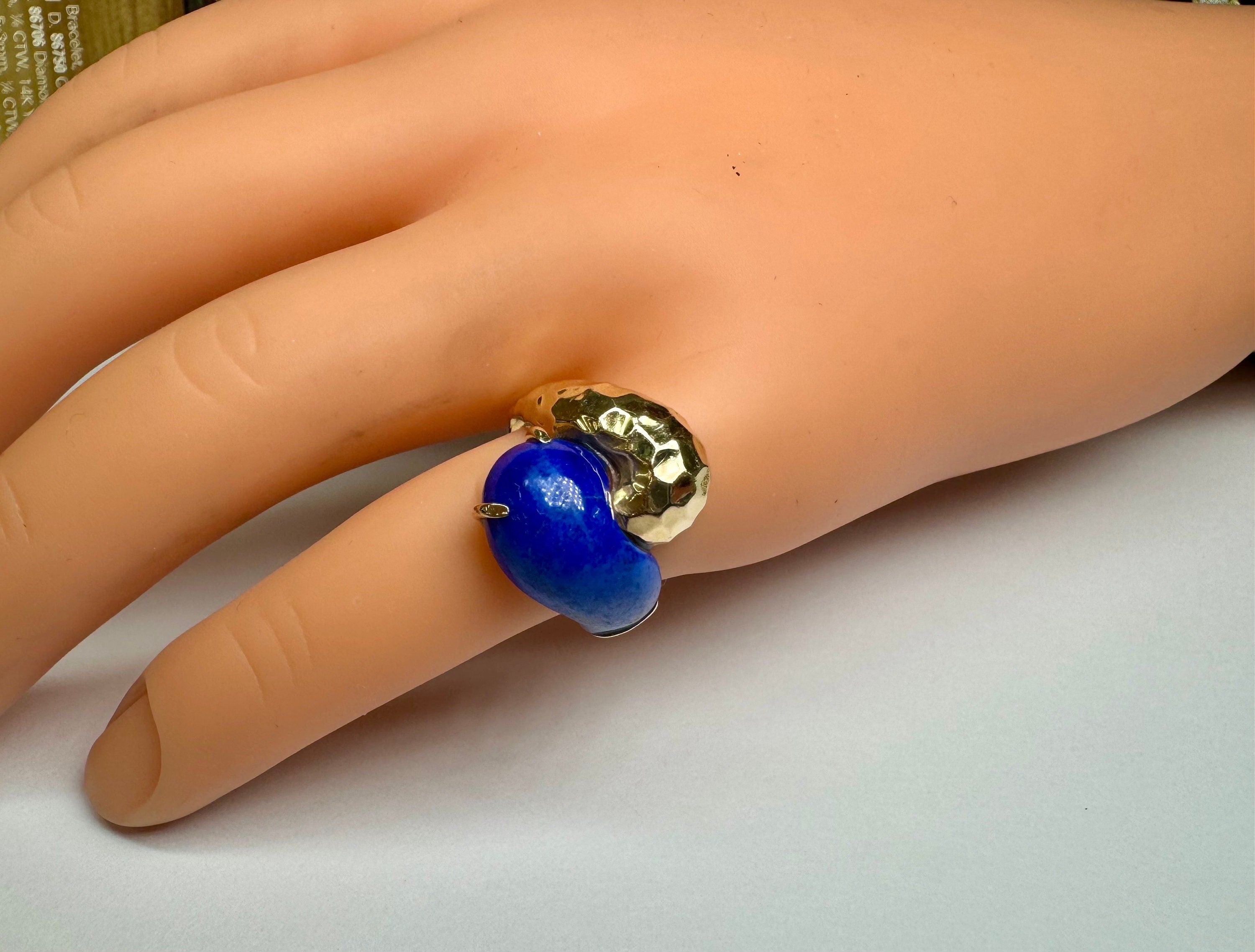 14K Yellow Gold & Blue Lapis Yin Yang Pinky Ring !!! Size 6