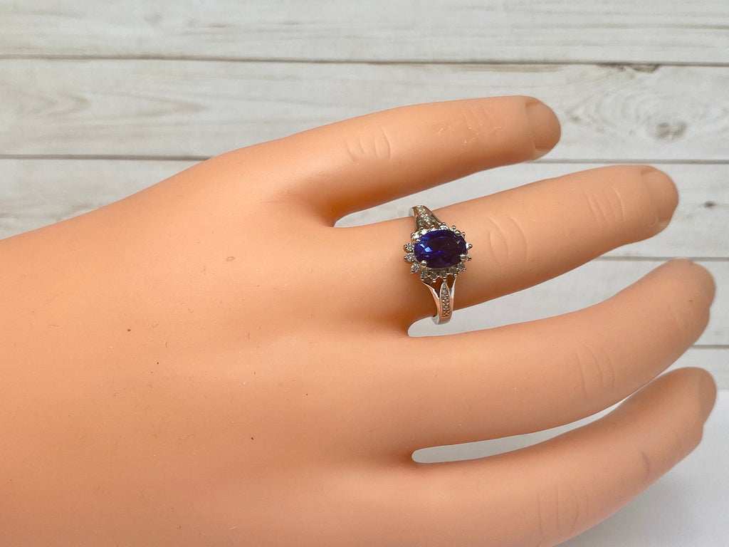 18K White Solid Gold With Natural  Oval Cut Ceylon Sapphire &  Diamond Ring!!!!