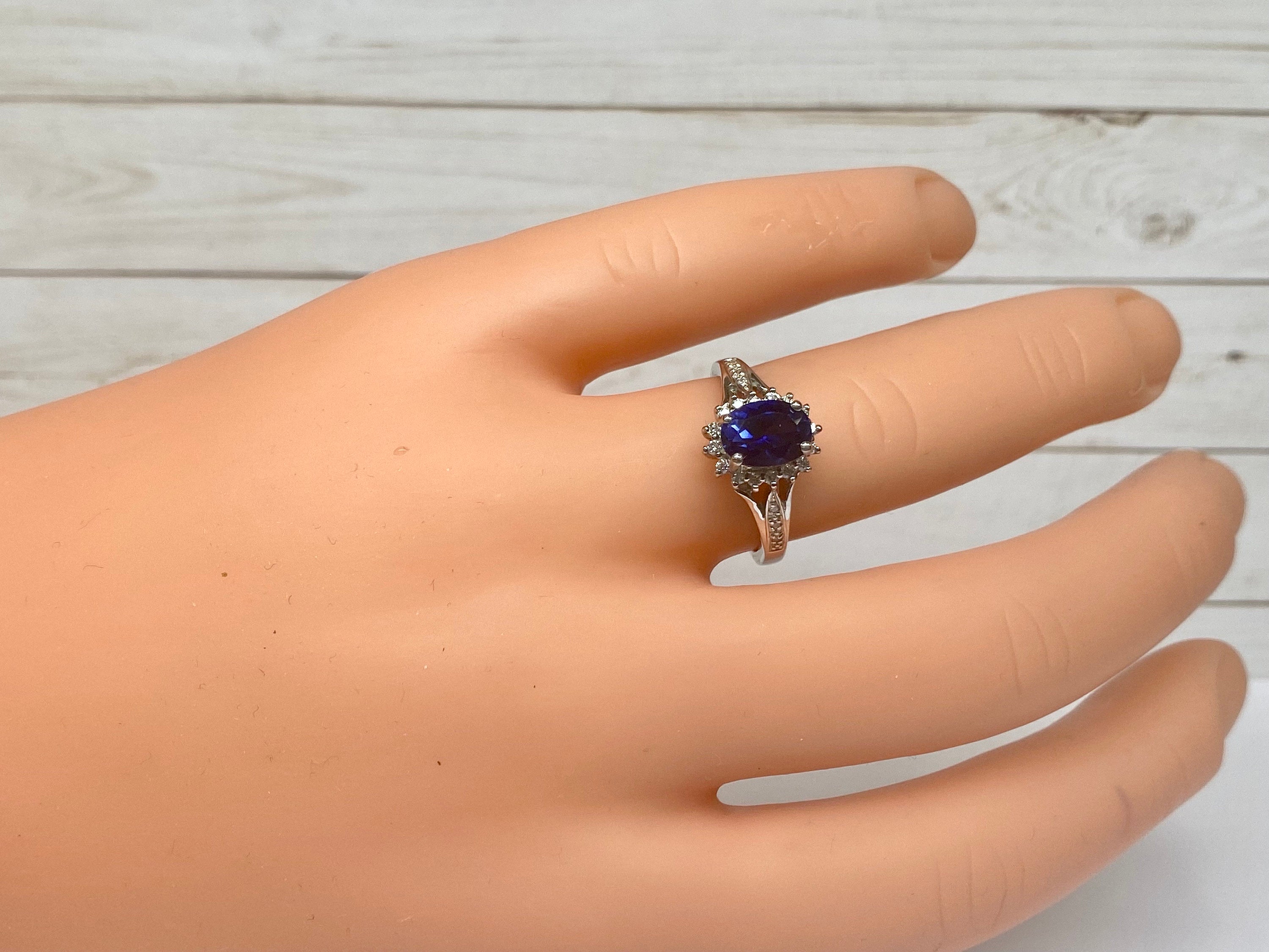18K White Solid Gold With Natural  Oval Cut Ceylon Sapphire &  Diamond Ring!!!!
