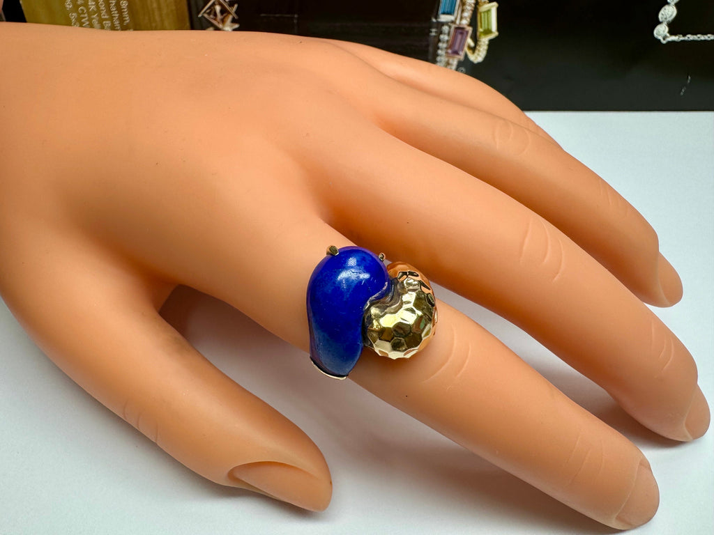 14K Yellow Gold & Blue Lapis Yin Yang Pinky Ring !!! Size 6