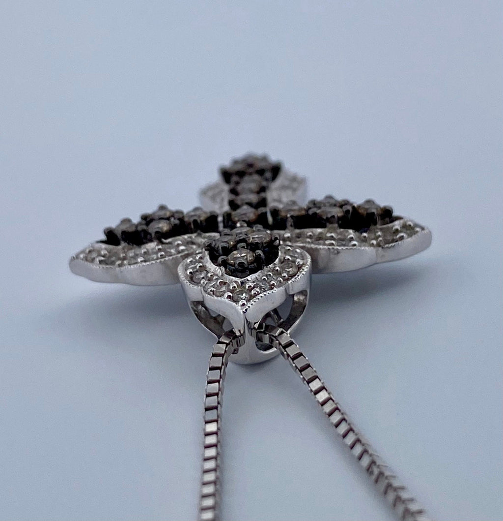18K White Gold Diamond Cross Pendant: Champagne & White Diamonds