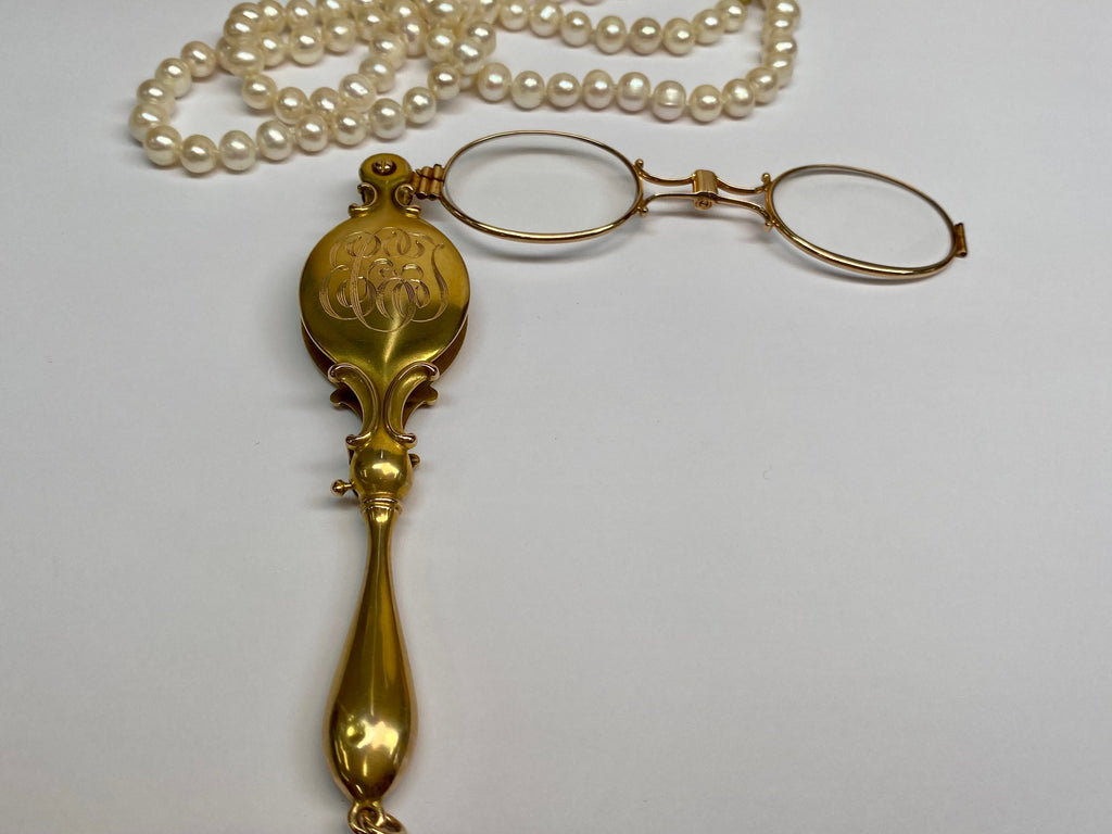 14K Solid Yellow Gold Art  Nouveau 31.7 gm Lorgnette Opera Eye Glasses!!