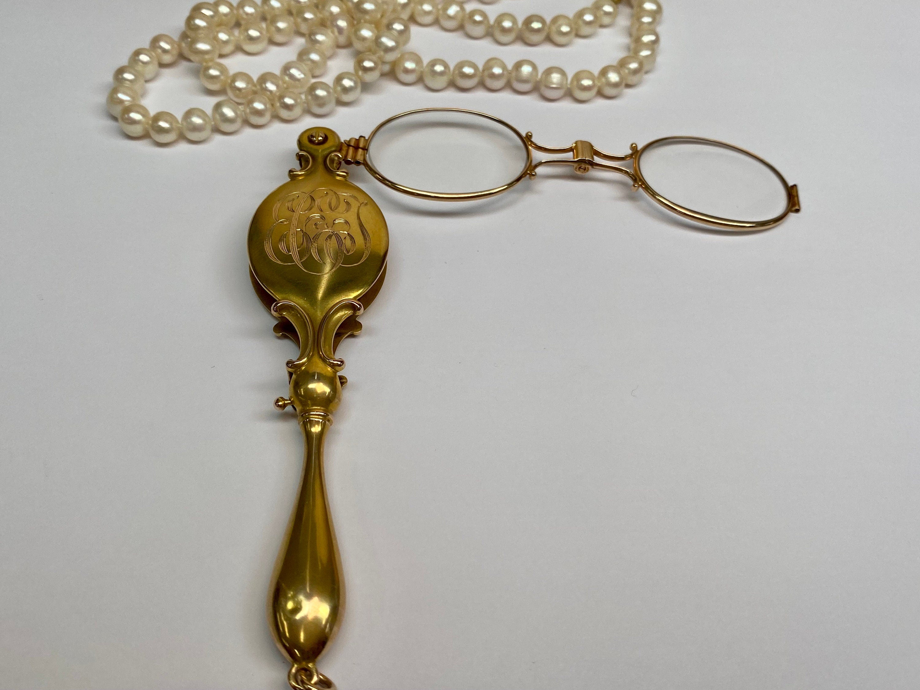 14K Solid Yellow Gold Art  Nouveau 31.7 gm Lorgnette Opera Eye Glasses!!
