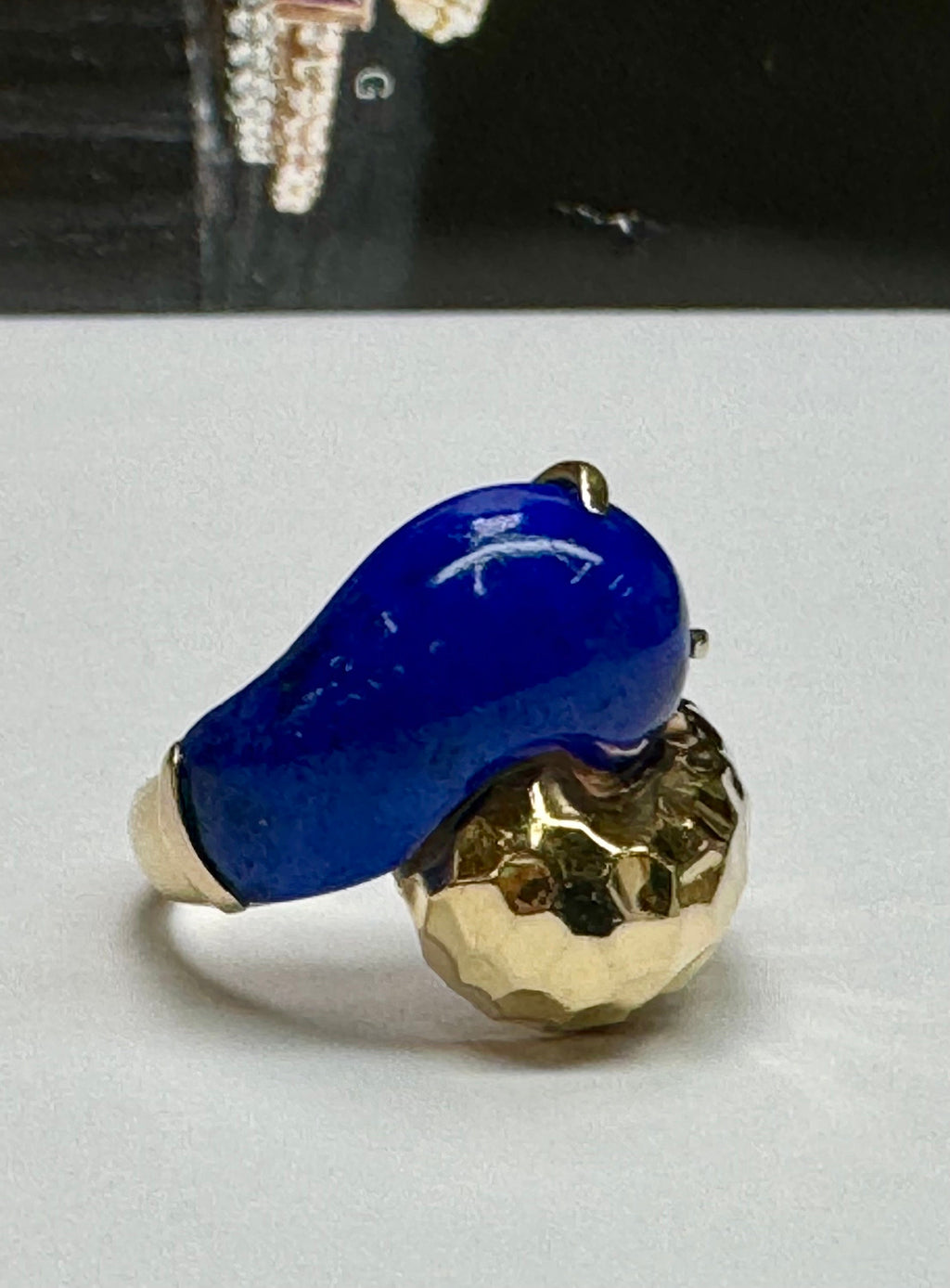 14K Yellow Gold & Blue Lapis Yin Yang Pinky Ring !!! Size 6