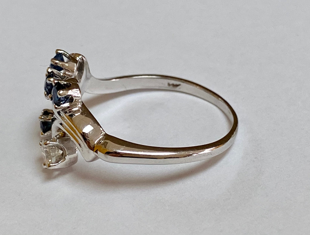 14k Solid White Gold Diamond And Blue Sapphire Statement Ring!!!!!