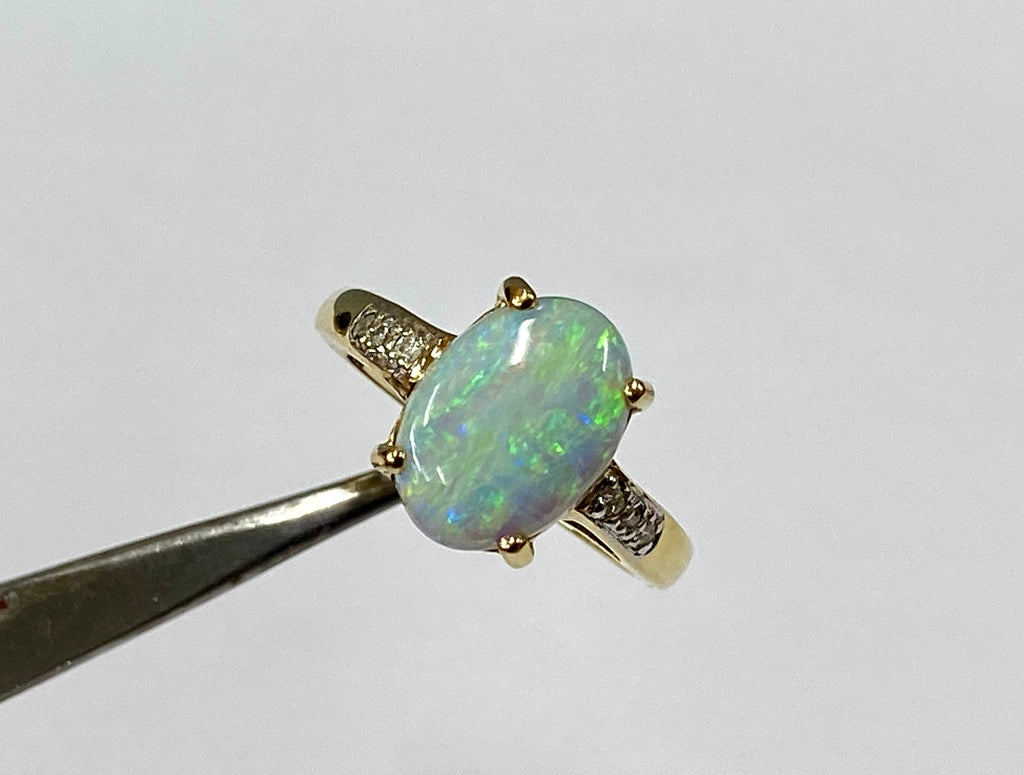 14K Yellow Gold Andamooka Opal Diamond Ring