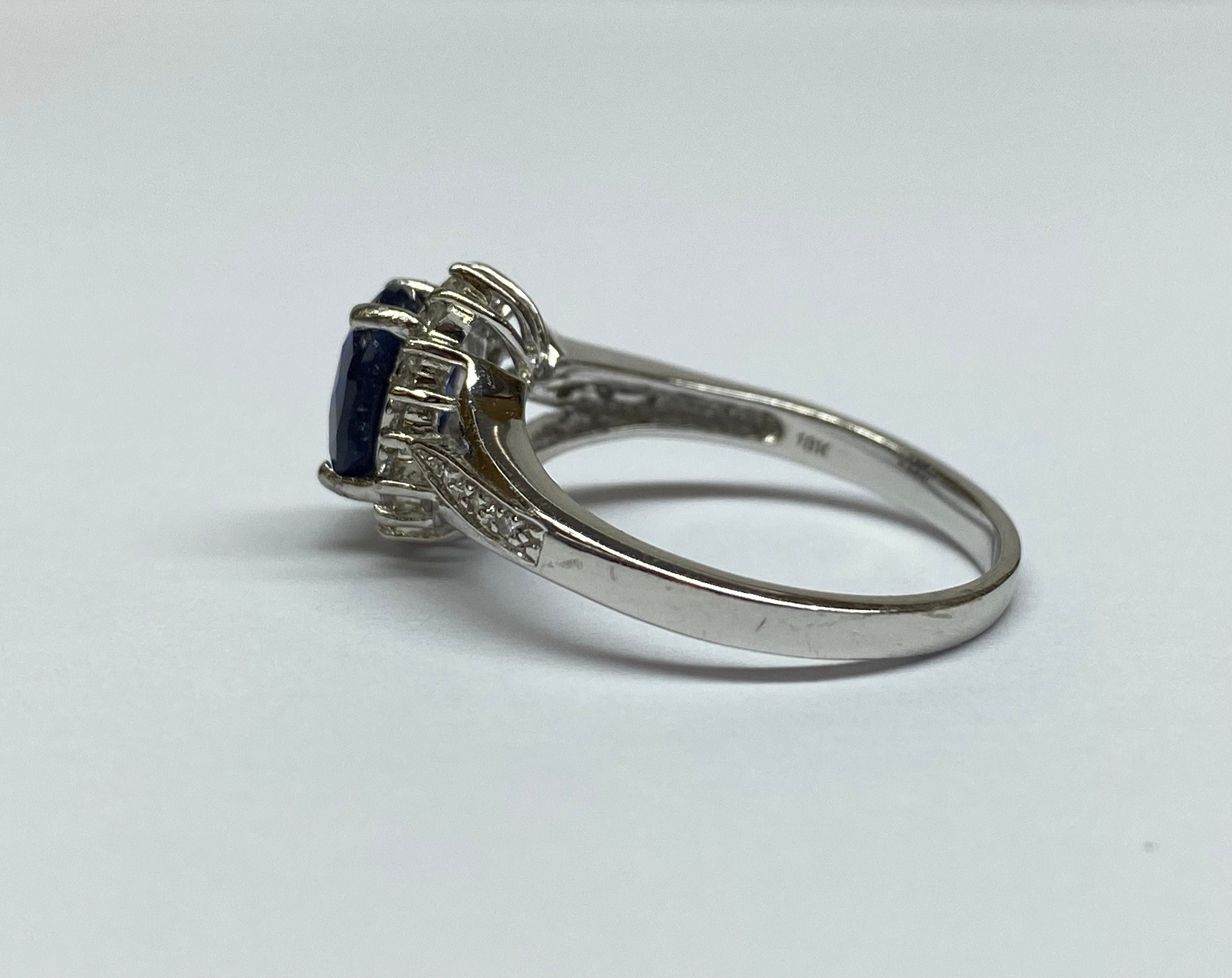 18K White Solid Gold With Natural  Oval Cut Ceylon Sapphire &  Diamond Ring!!!!