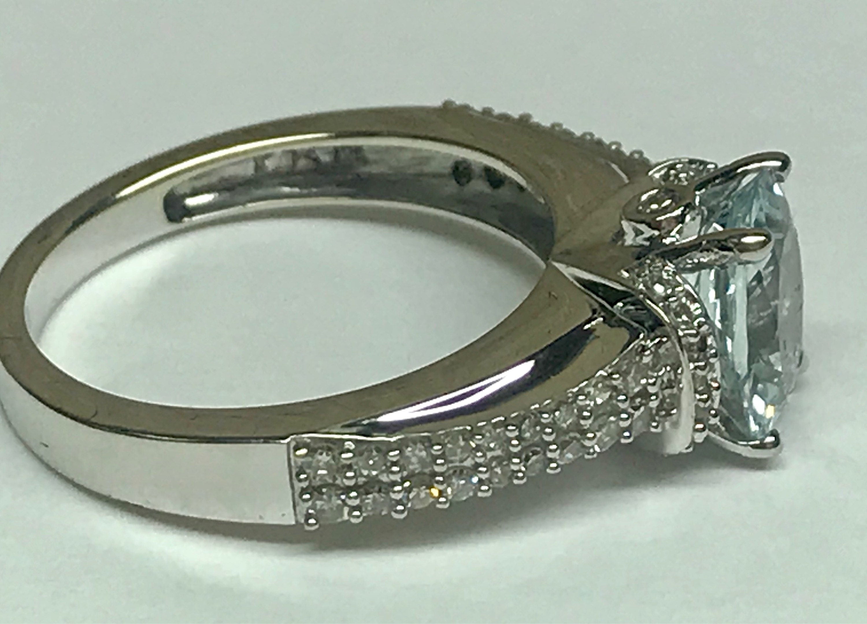 14K White Gold Aquamarine Ring with Diamond Accents, Size 7