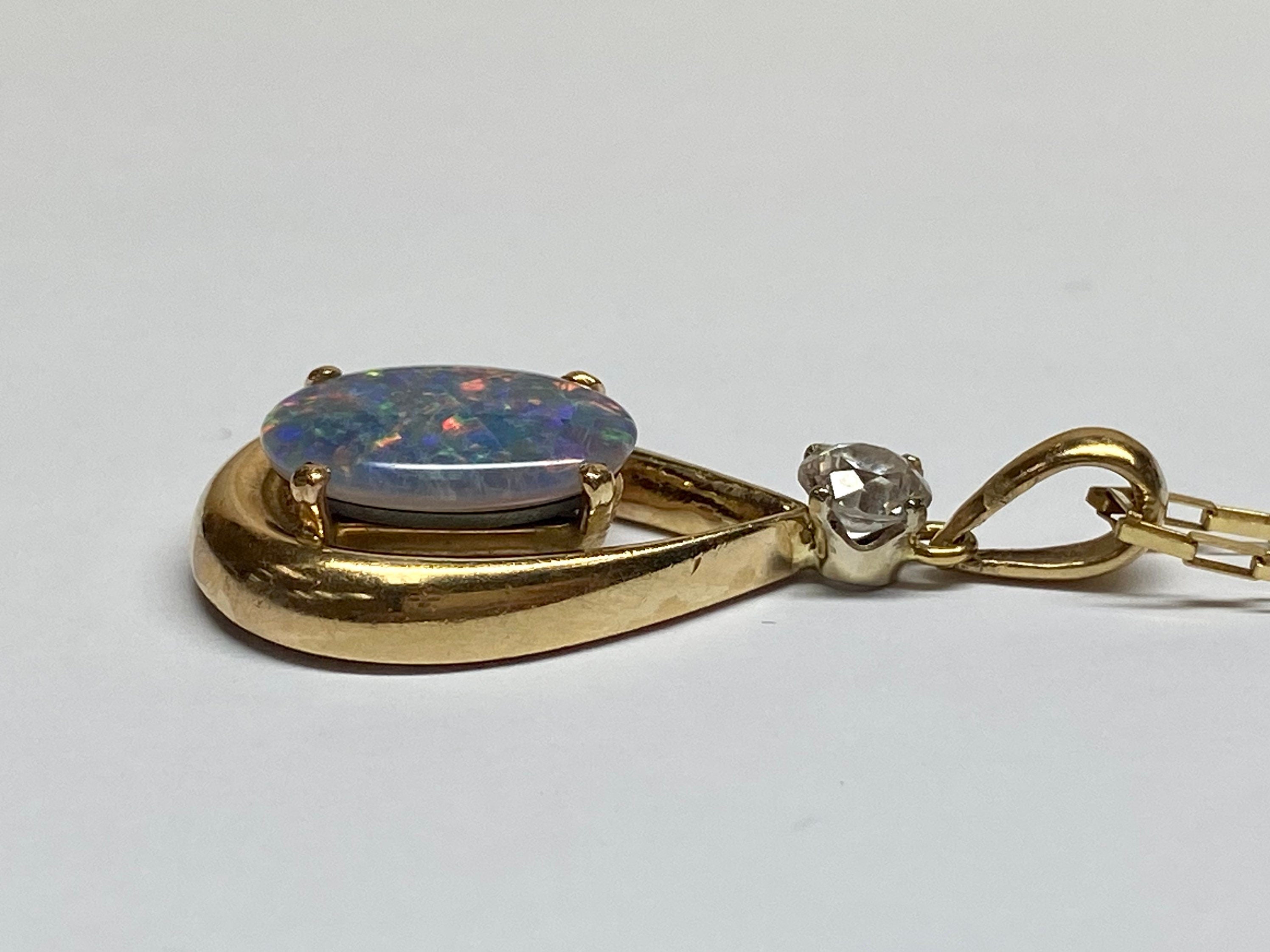 14K Yellow Gold Black Fire Opal & Diamond Teardrop Pendant